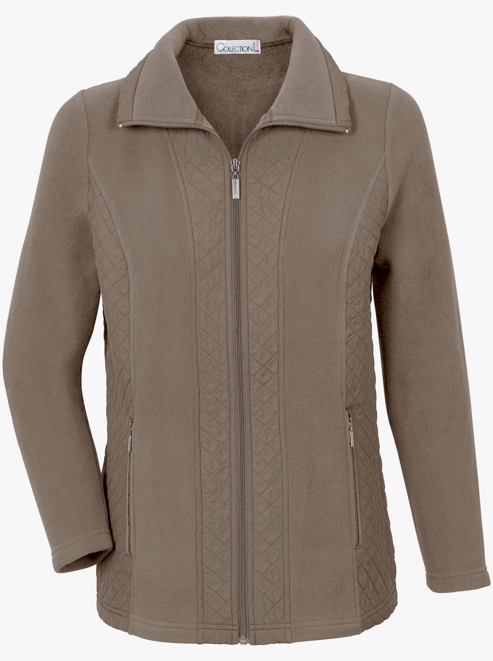 Fleecejacke mit gesteppten Web-Einsätzen - taupe