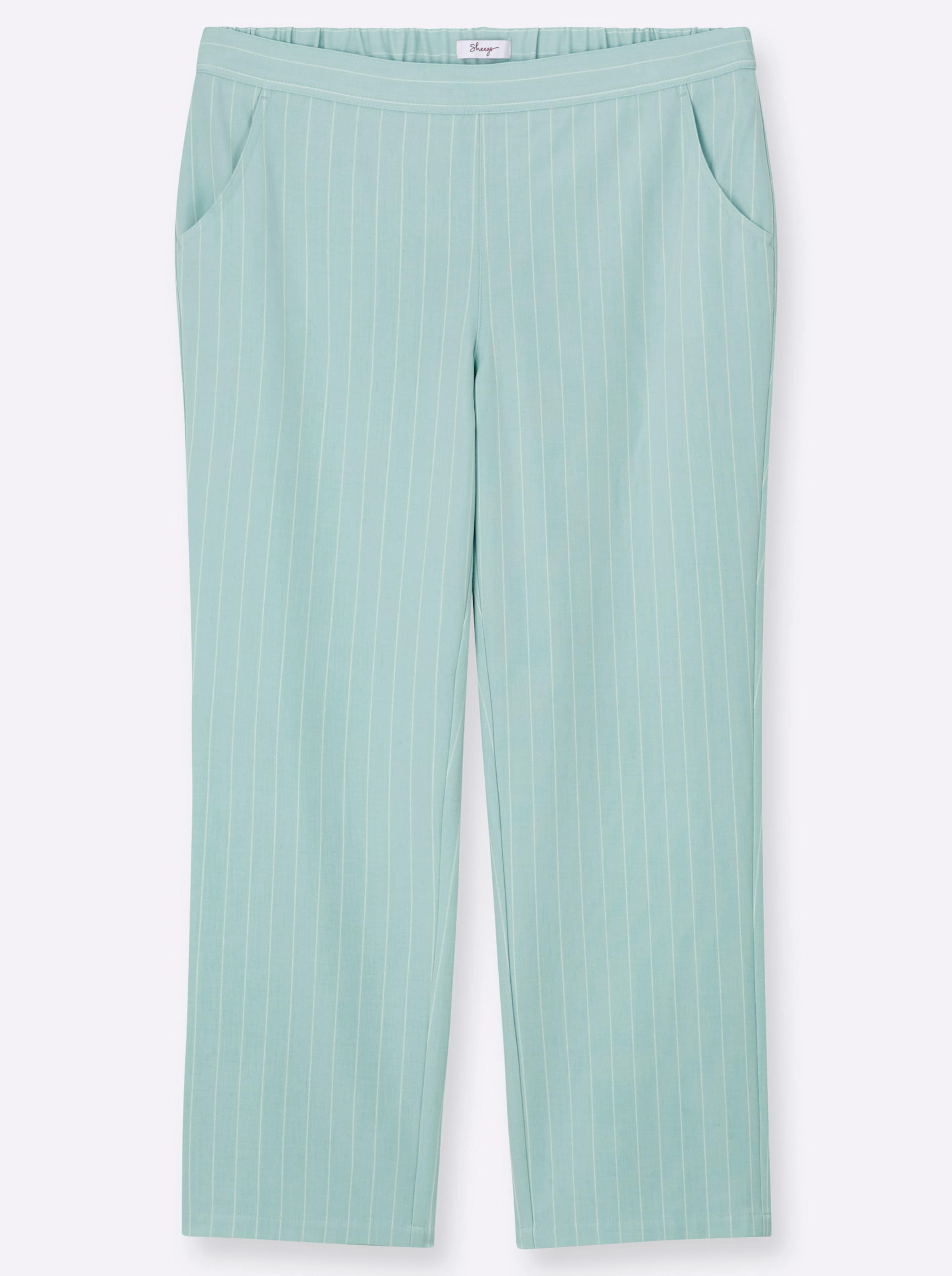 Sheego Damen Weiß Webhose Gr. 56, Normalgrößen, Grün (Kalkmint, Ecru, Gestreift), 63% Polyester, 33% Viskose, 4% Elasthan, Gemustert, Gestreift, Hosen - Bild 3