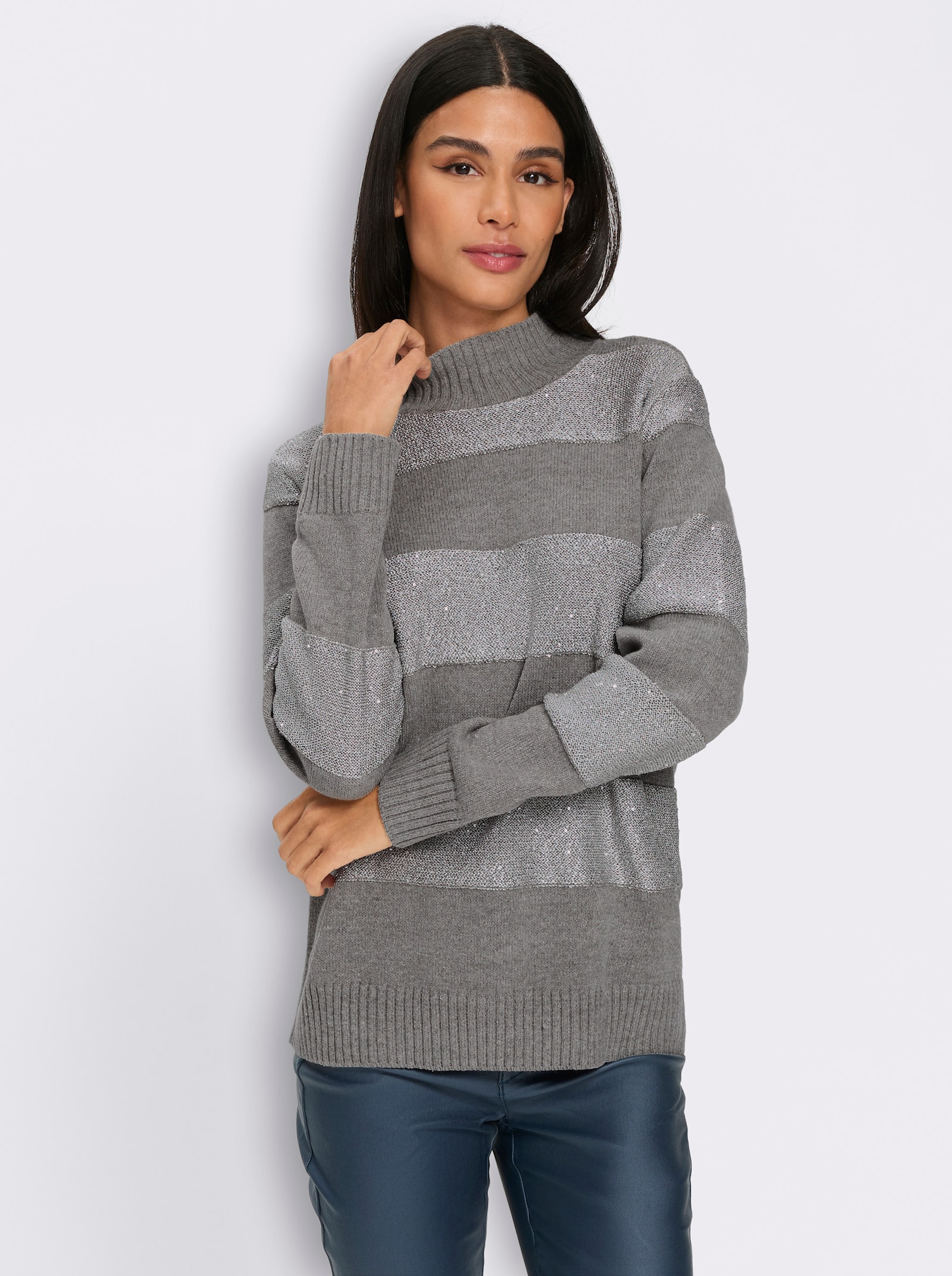 heine Stehkragenpullover mit Paillettengarn - steingrau-meliert