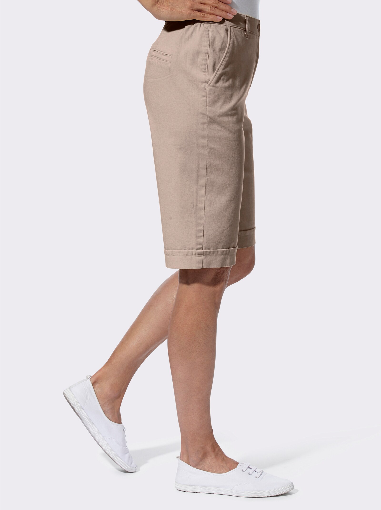 Jeansbermudas mit Dehnbund hinten - sesam