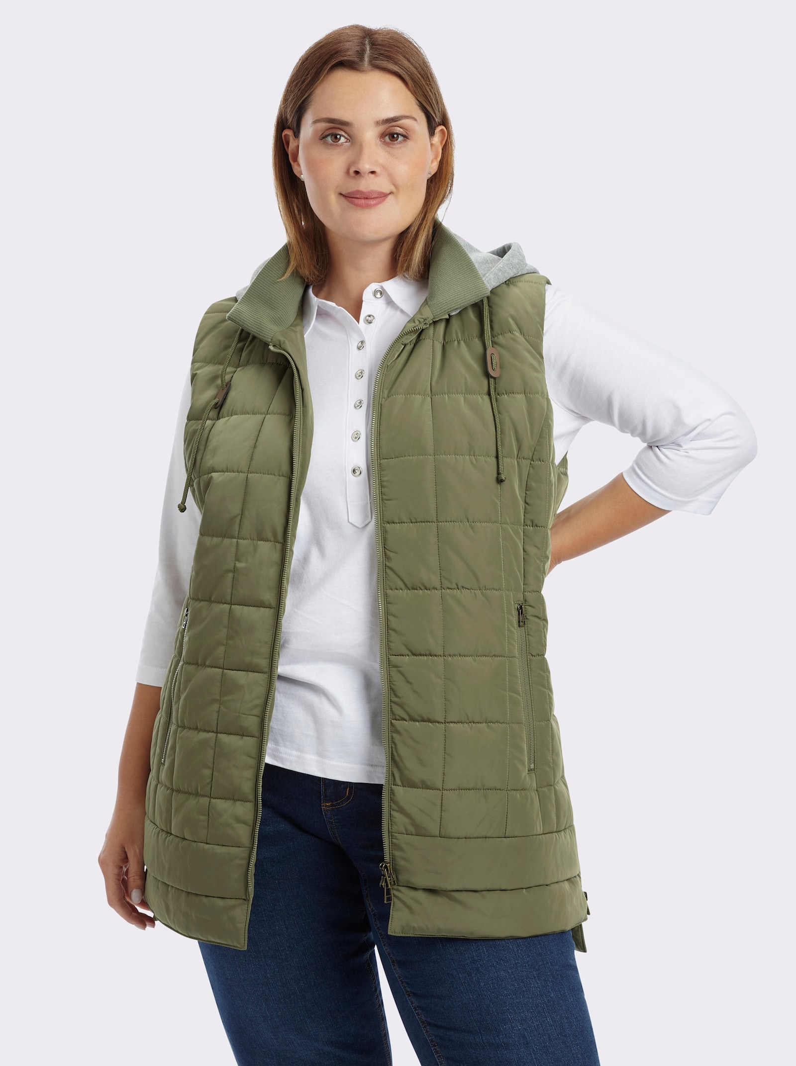 sheego Bodywarmer in materiaalmix - kaki