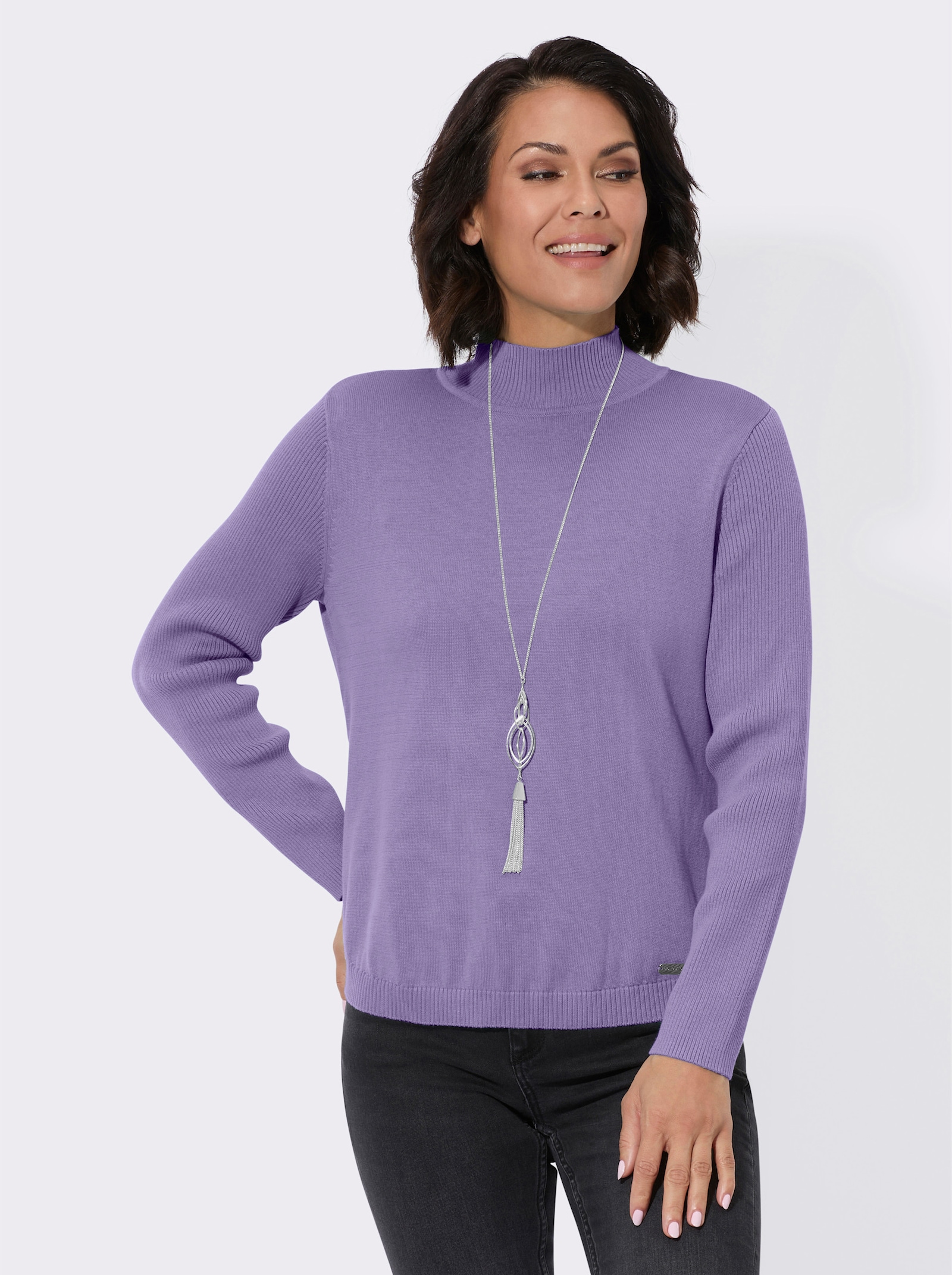 Pullover met opstaande kraag en met mouwen in riblook - lavendel