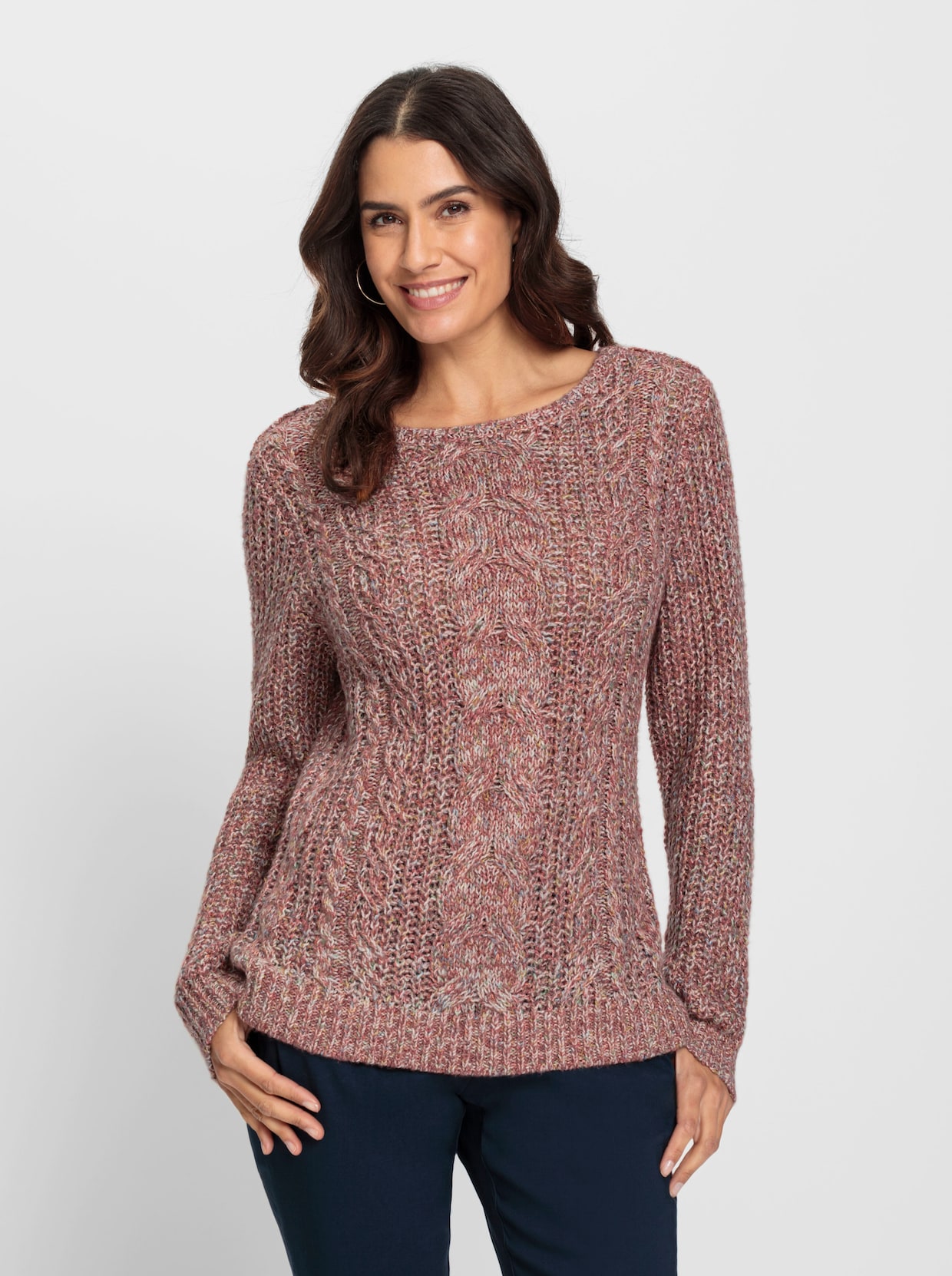 Langarm-Pullover - rosenholz-meliert