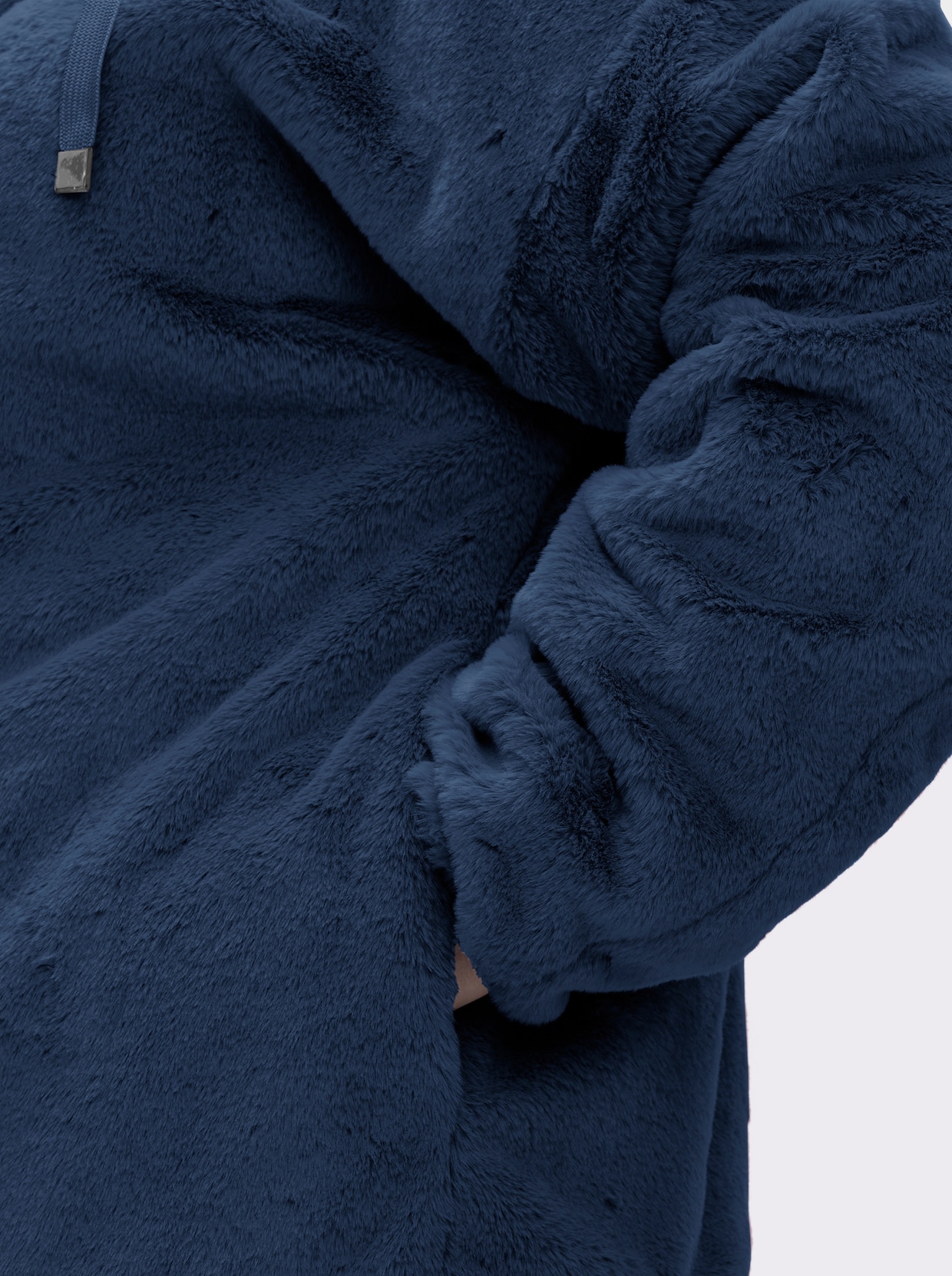 Fellimitatjacke mit Gummizug an Ärmeln und Saum - dunkelblau