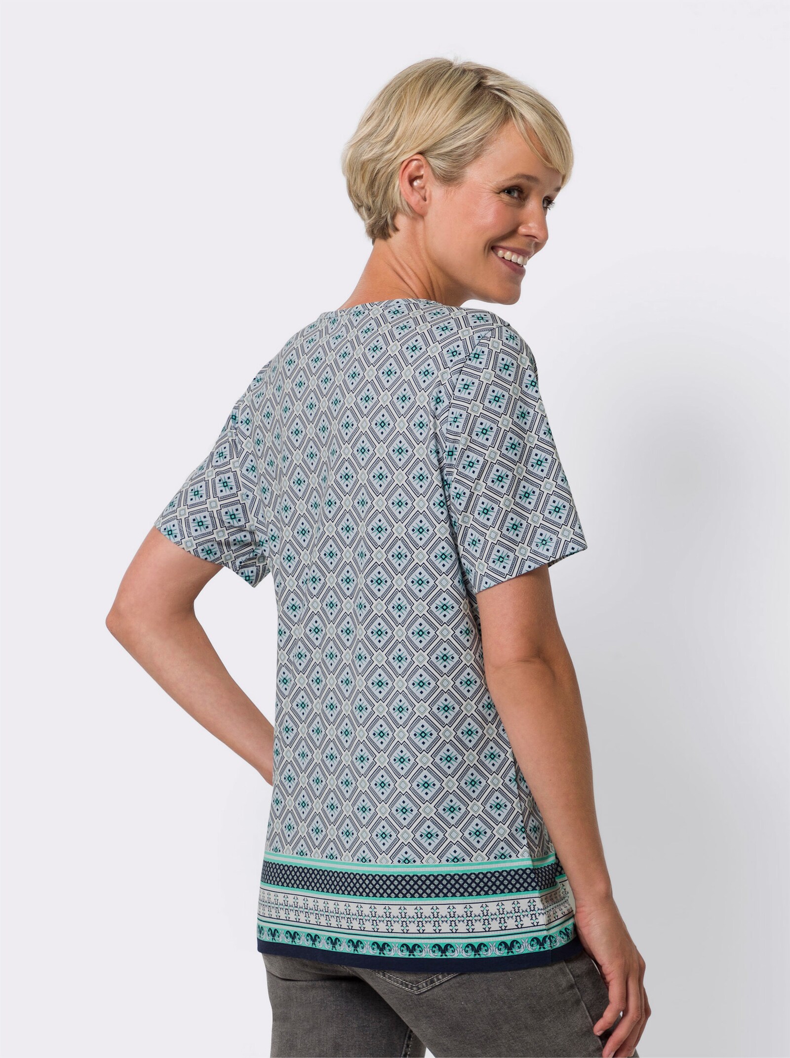 Tričko s krátkým rukávem a bordurovým potiskem, bavlna - světlemodrá-bílá-potisk