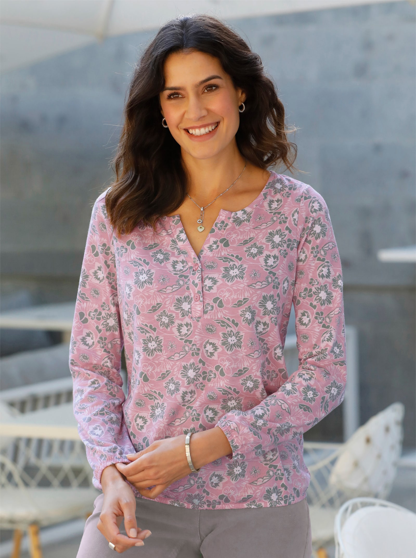 Print-Shirt aus 50% Modal und 50% Baumwolle - hortensie-steingrau-bedruckt