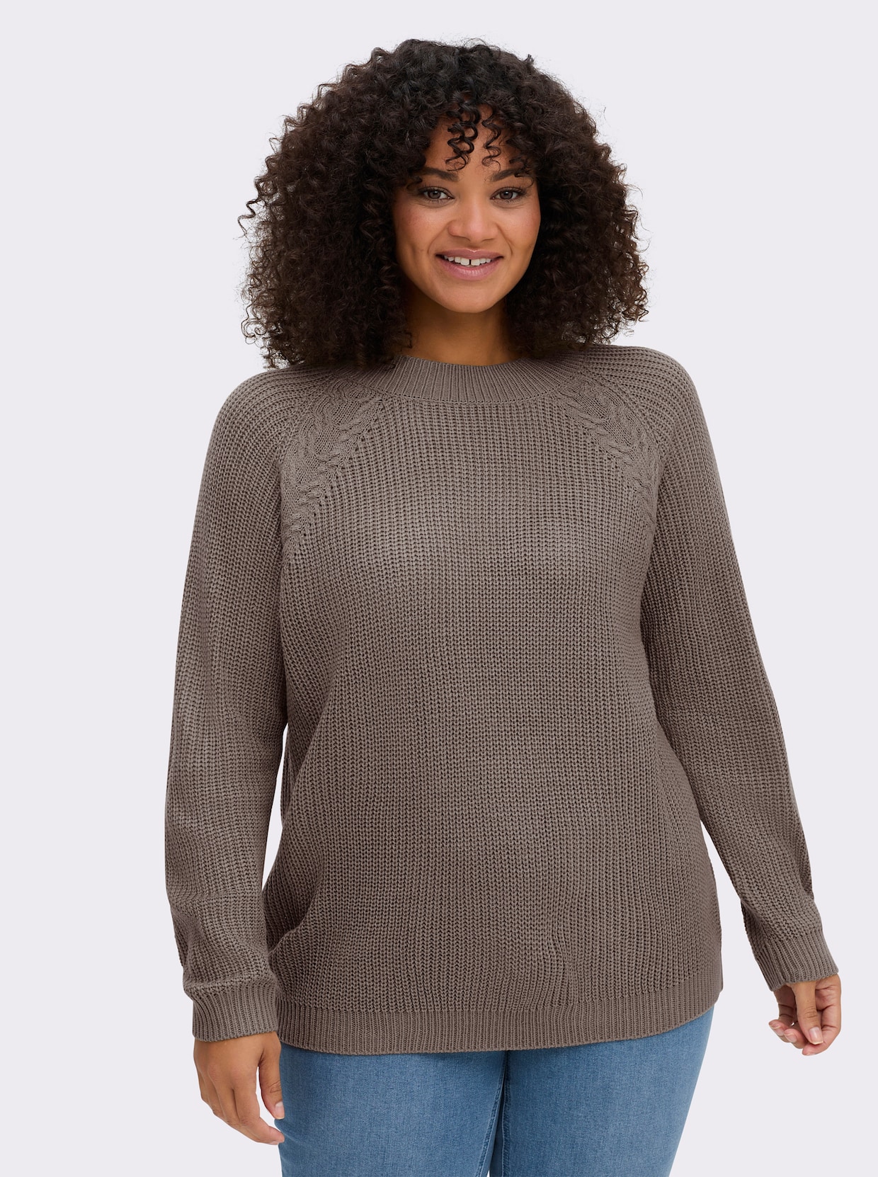 Stehkragenpullover mit Raglan-Ärmeln - taupe