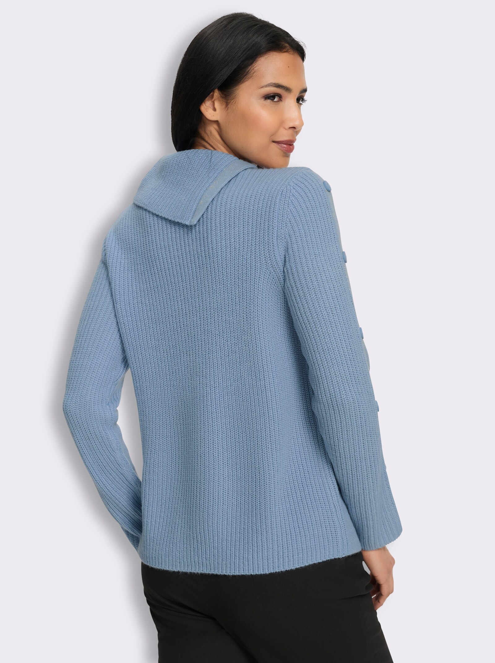 Langarm-Pullover mit asymmetrischem Kragen - bleu