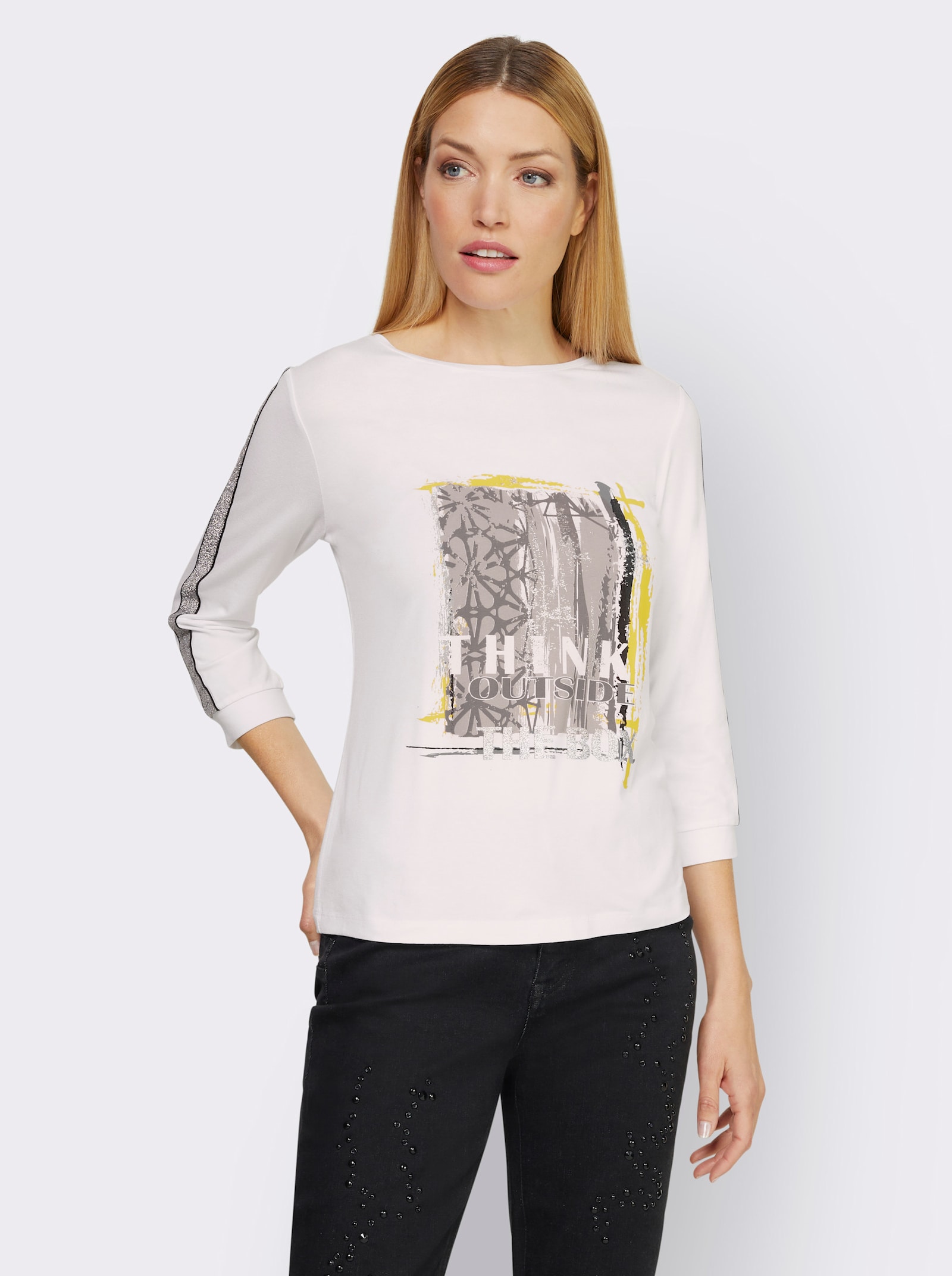 heine Shirt met 3/4-mouwen en glitteraccenten - ecru geprint