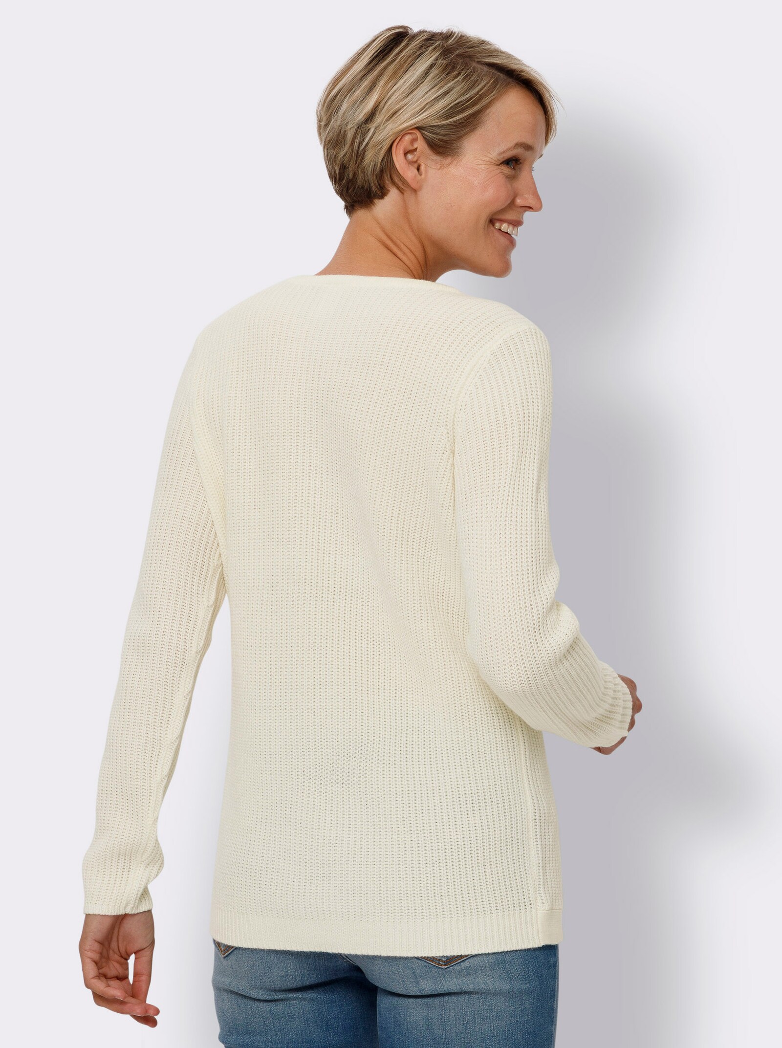 Pullover met lange mouwen en sierknoopsluiting - champagne