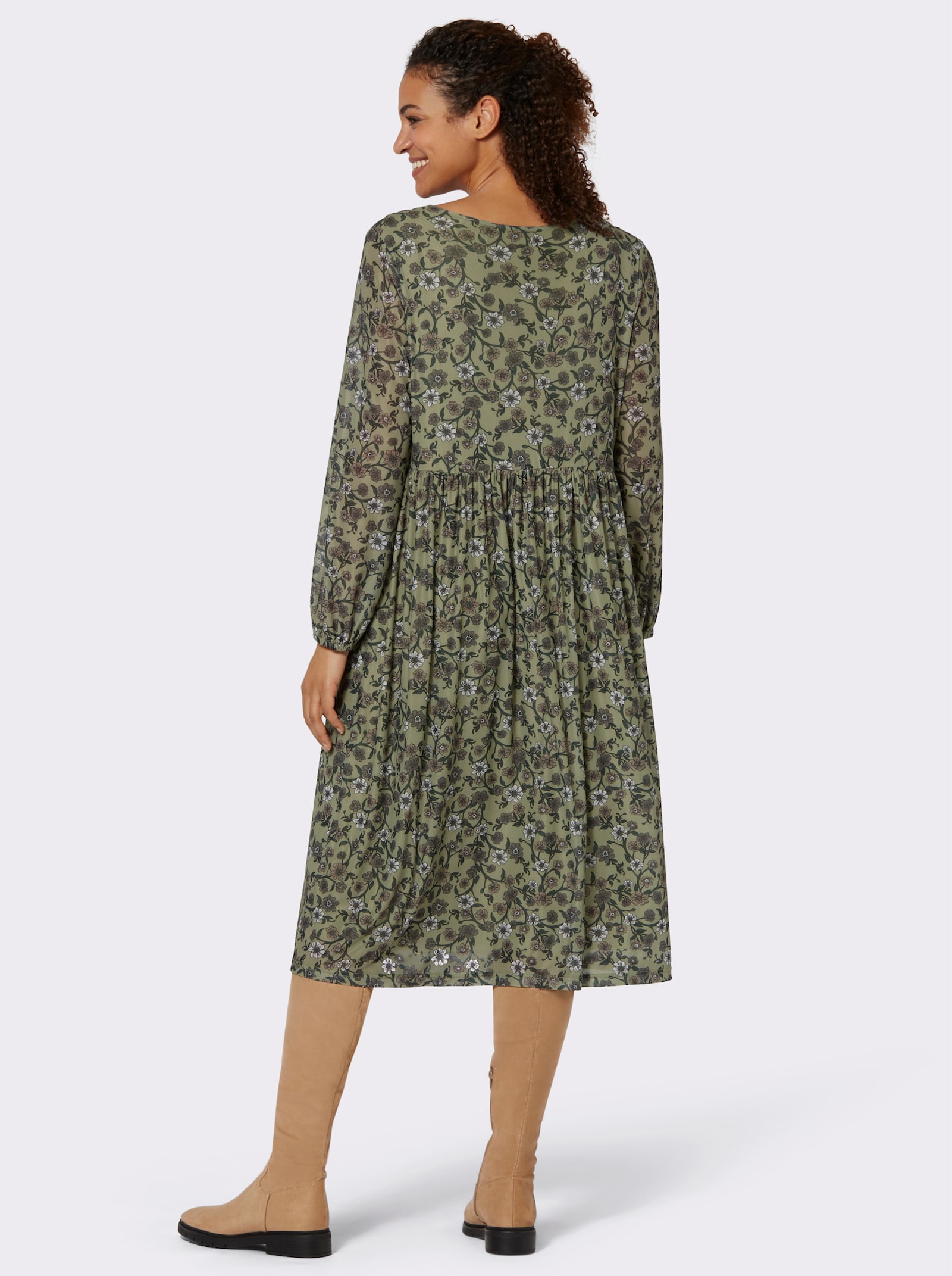 Blumenkleid in floral bedruckter Mesh-Qualität - schilf-bedruckt