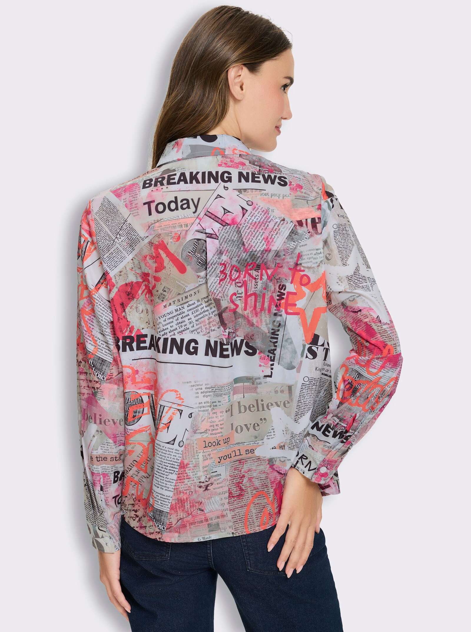Druckbluse mit Hemdkragen - ecru-hummer-bedruckt