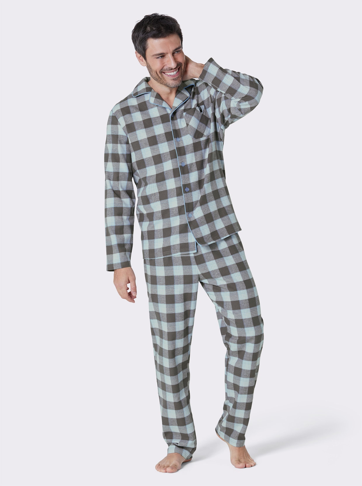 wäschepur men Pyjama - antraciet/aquamarijn geruit