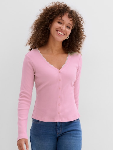 Langarmshirt in Jacken-Optik - rosé