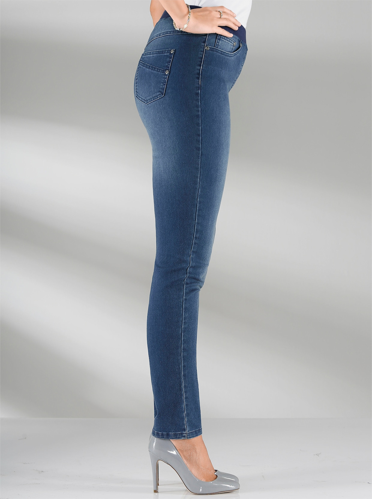 Comfortjeans met geribde comfortband van tricot - blue-stonewashed