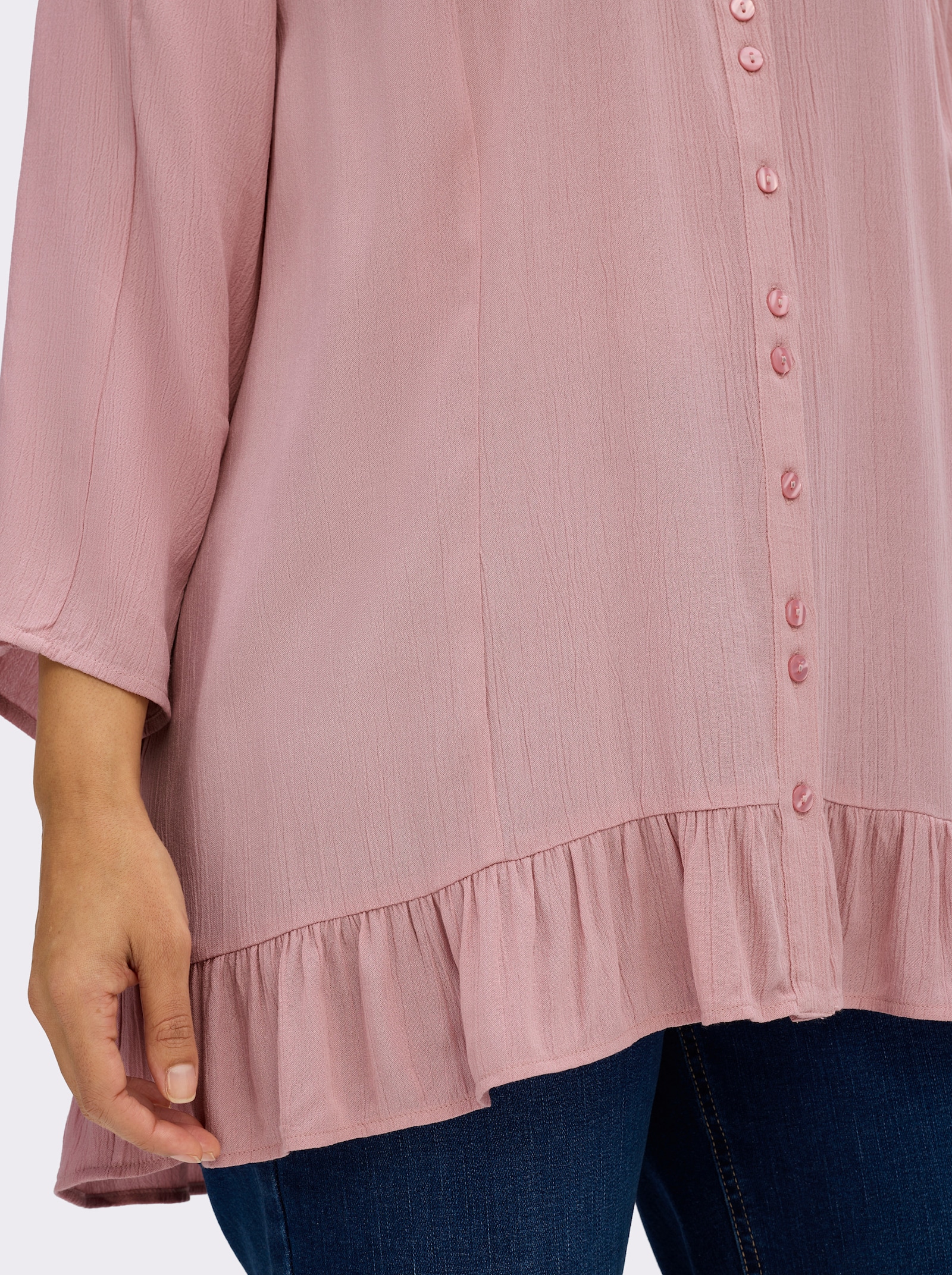 sheego Crinklebluse mit Volant am Saum - hortensie