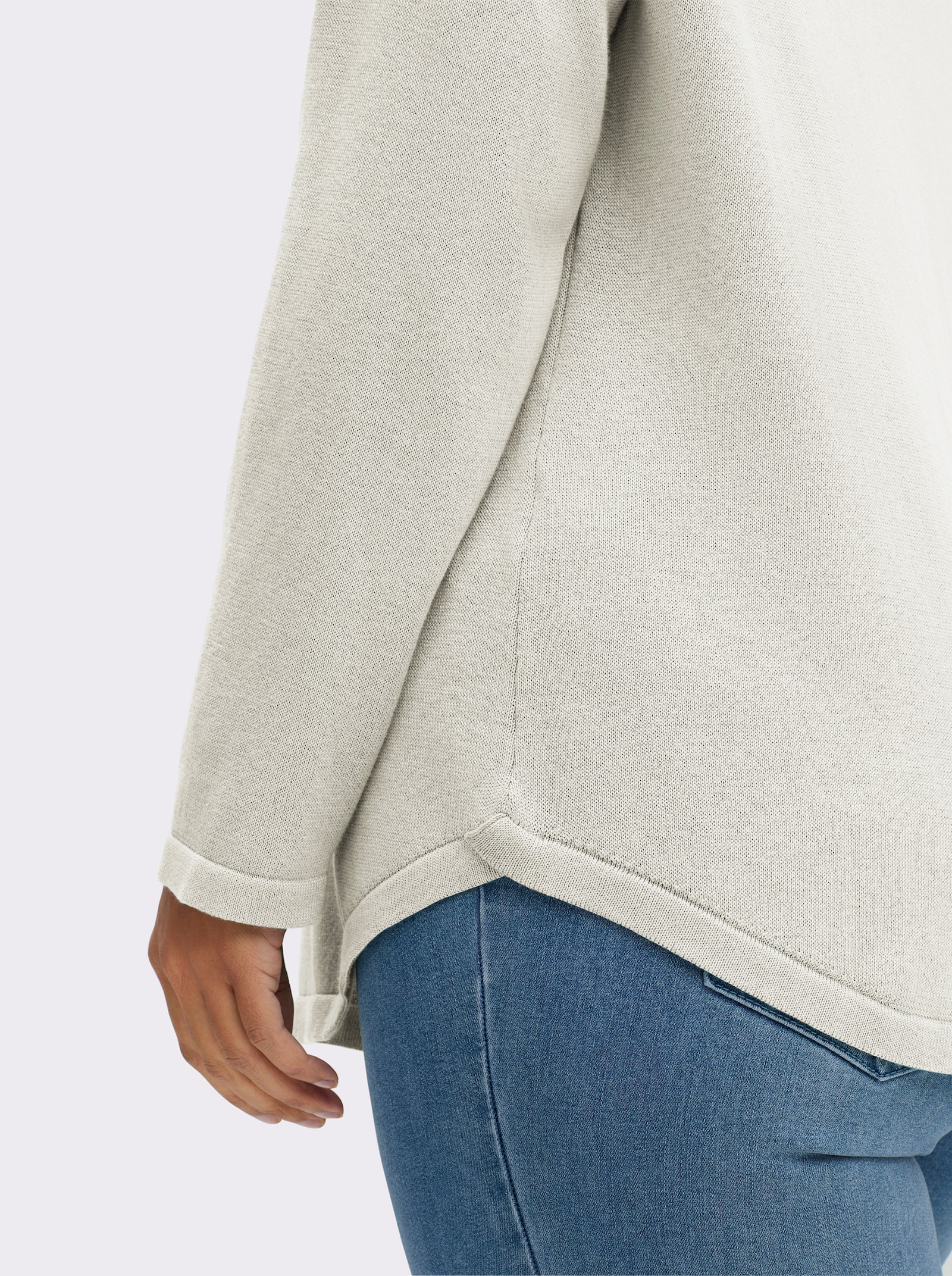 Rundhalspullover mit U-Boot-Ausschnitt - wollweiß