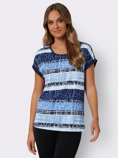 Kurzarmshirt mit Druck im Vorderteil - eisblau-nachtblau-bedruckt