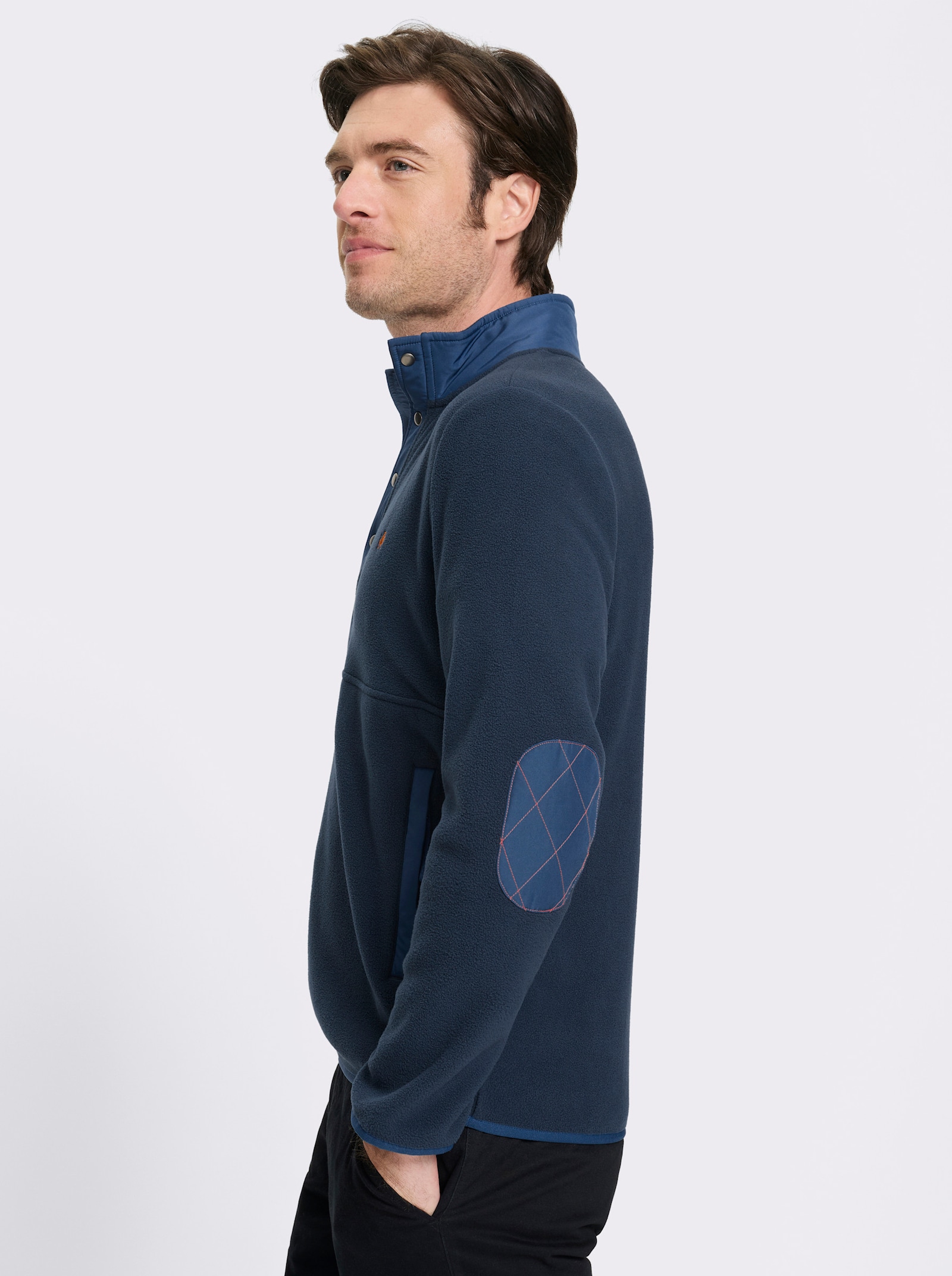 Marco Donati Fleeceshirt mit Ellbogen-Patches - dunkelblau