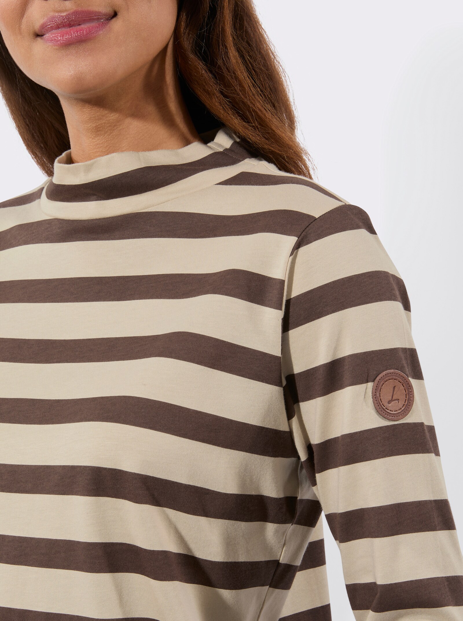 Stehkragenshirt - schoko-sand-geringelt