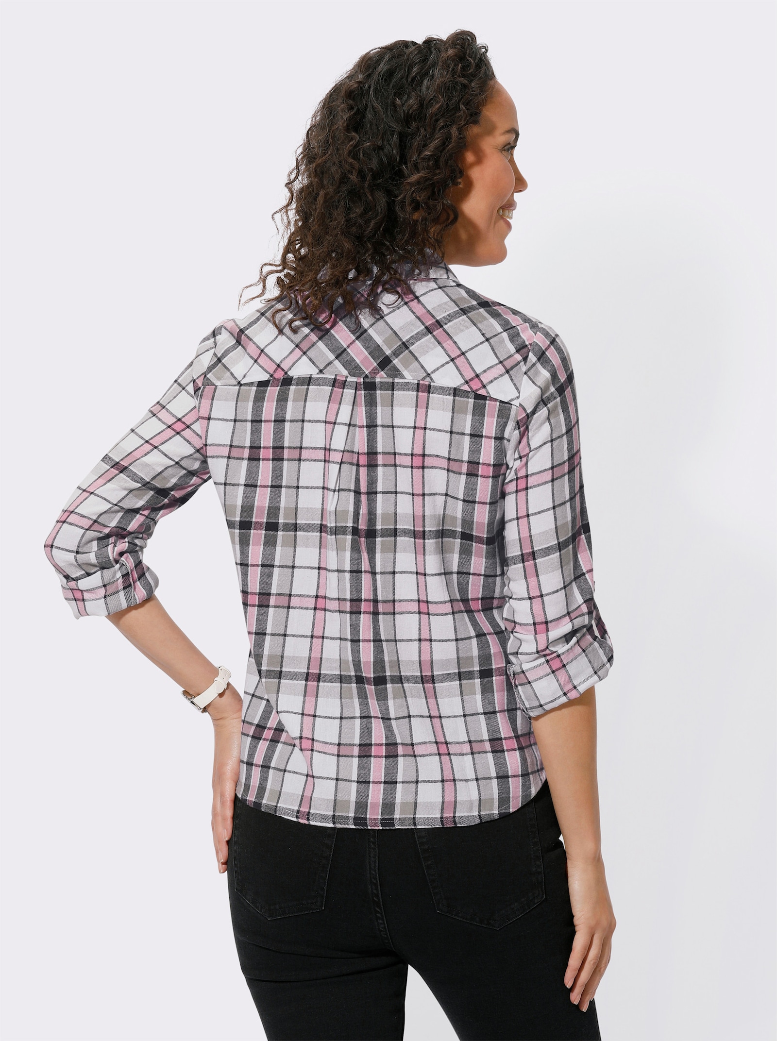 Flanellen blouse met geweven ruit - ecru/oudroze geruit