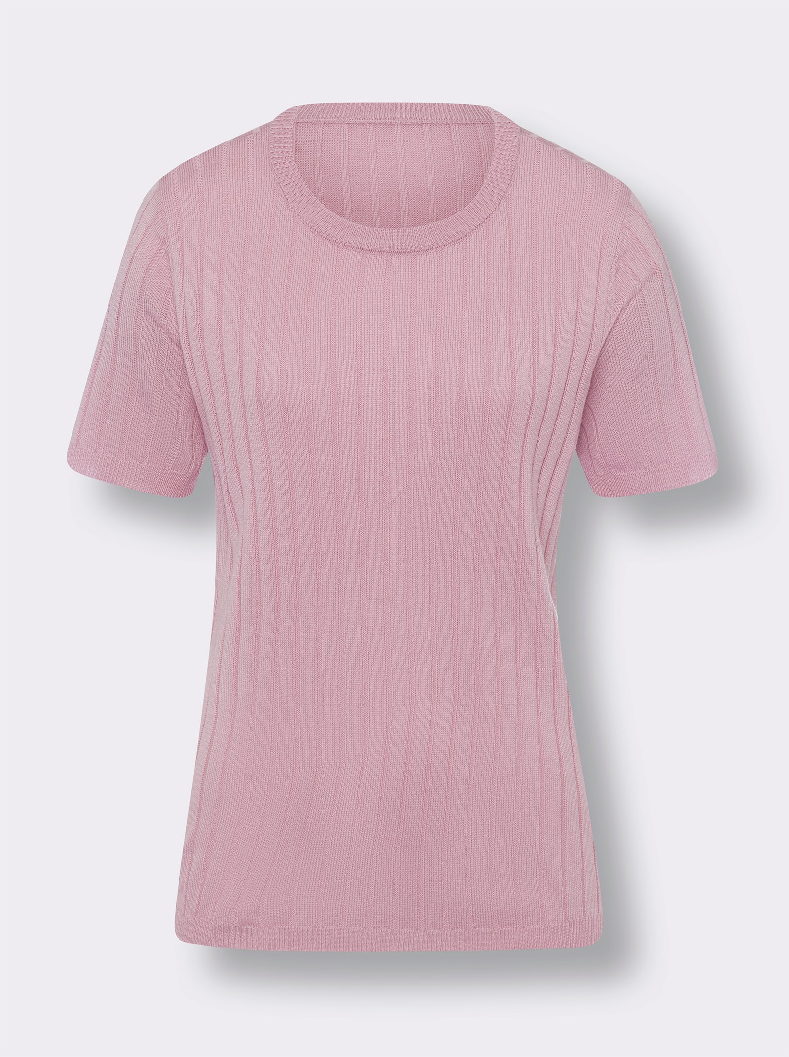 Svetr s krátkým rukávem a celoplošným žebrovaným vzorem - růžová