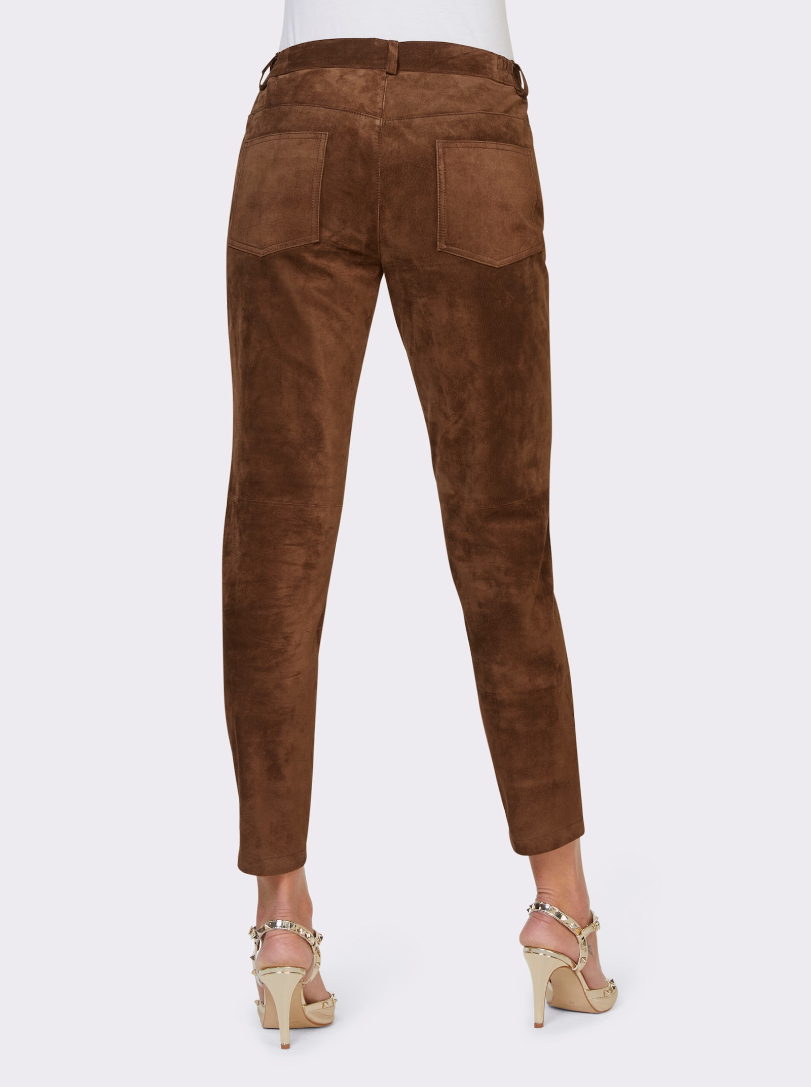 heine Pantalon en cuir avec ceinture élastique latérale - ambre