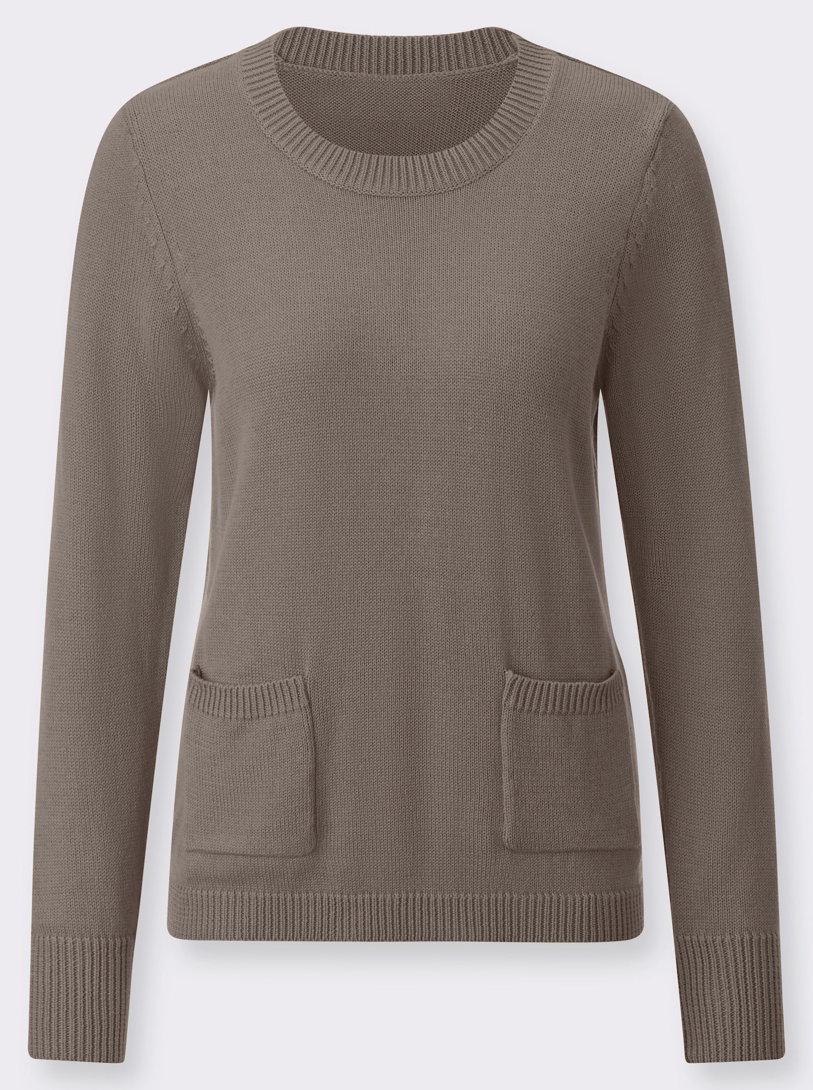 Rundhalspullover mit aufgesetzten Taschen - taupe-meliert