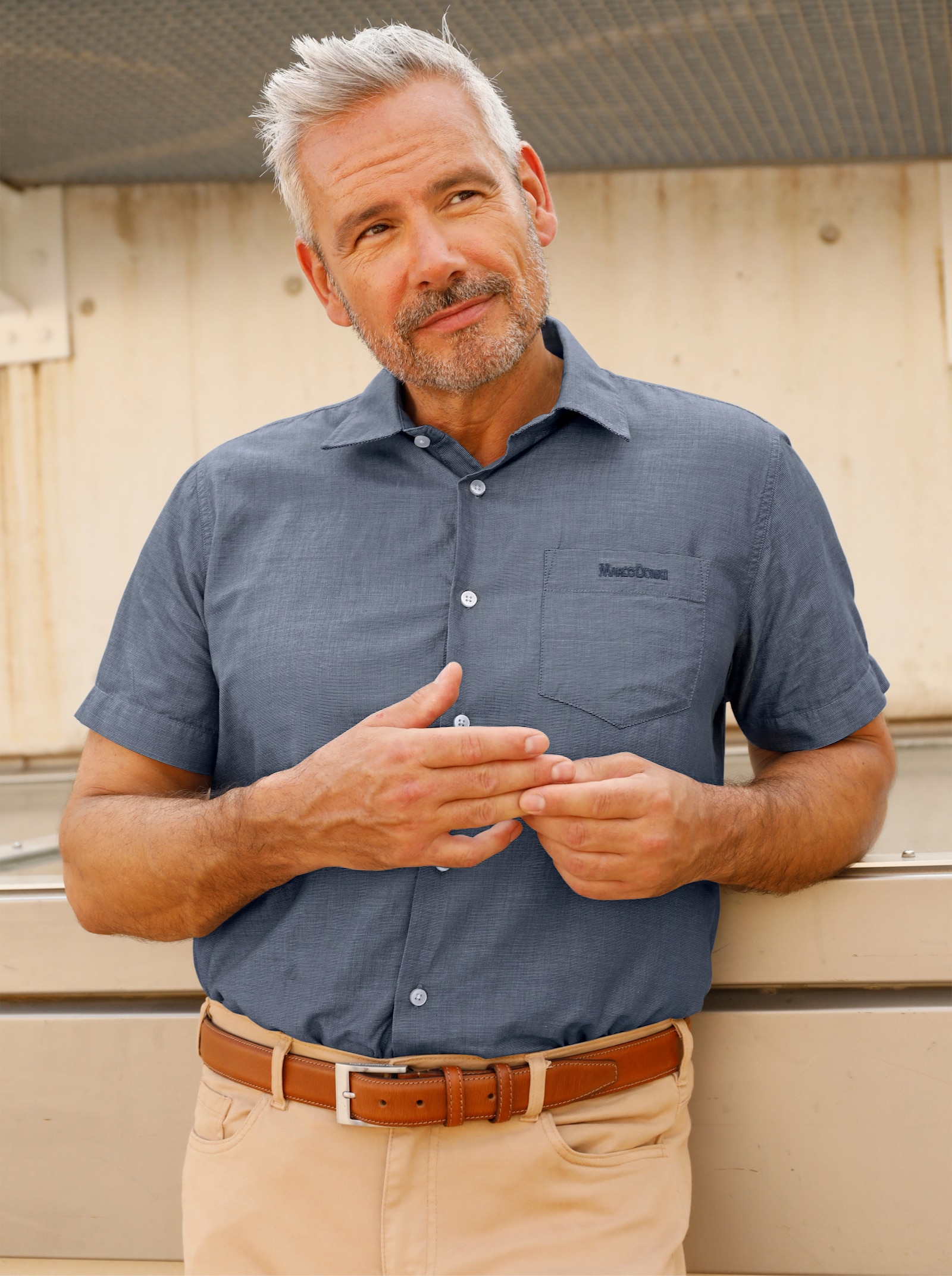 Marco Donati Kurzarmhemd mit Fleckschutz-Ausrüstung - rauchblau-meliert