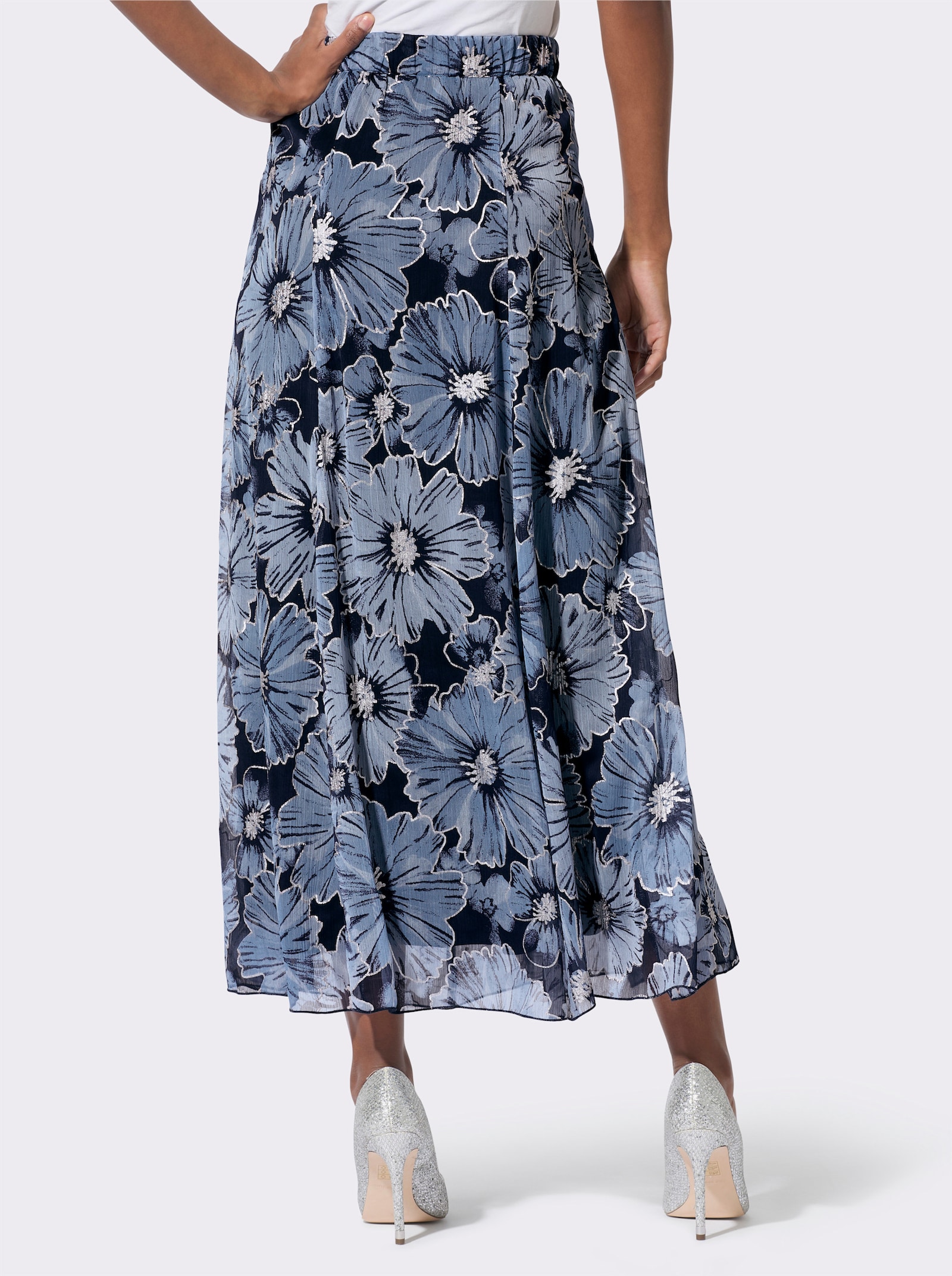 Geweven rok met zilverkleurige accenten - marine/bleu geprint