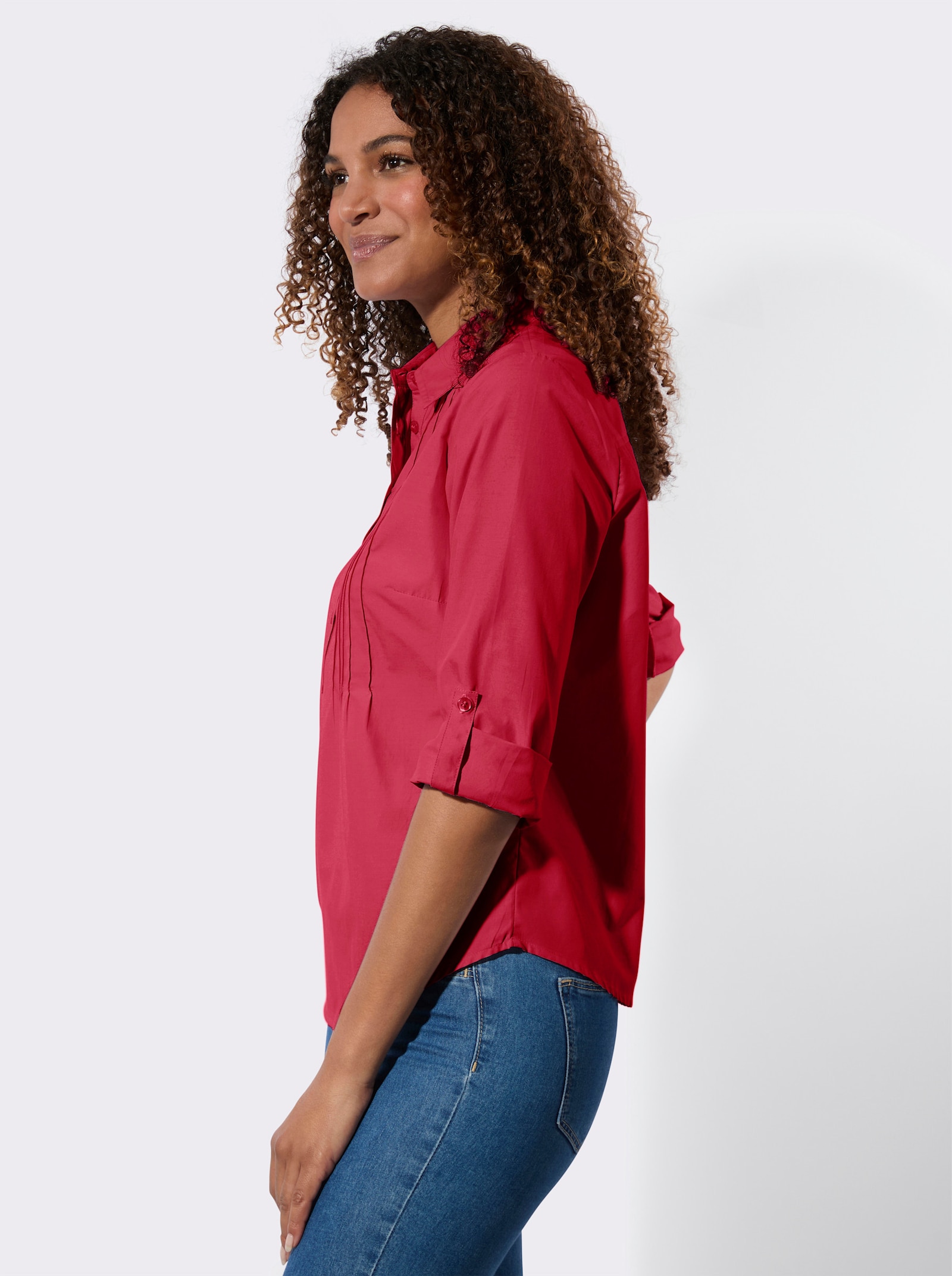 Overhemdblouse met opstroopbare mouwen - rood