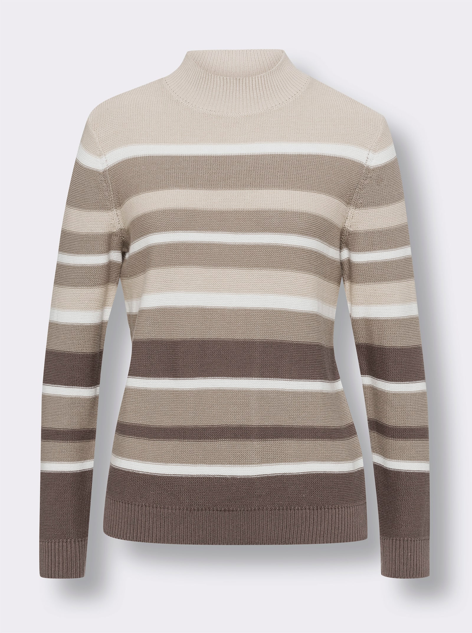 Stehkragenpullover mit Streifenmuster - sesam-ecru-gestreift