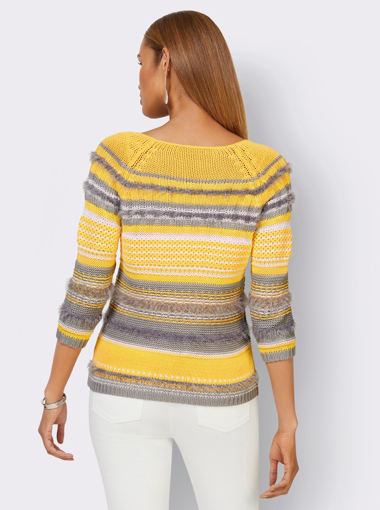 Pullover met 3/4-mouwen - geel/steengrijs gestreept
