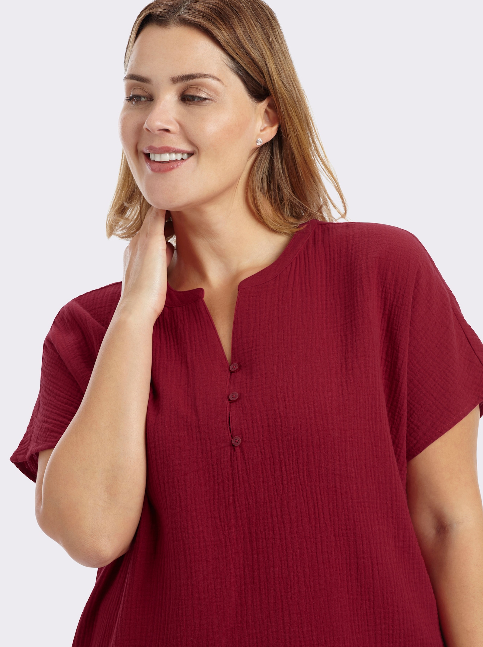 sheego Tunika mit überschnittenen Ärmeln - kirsche