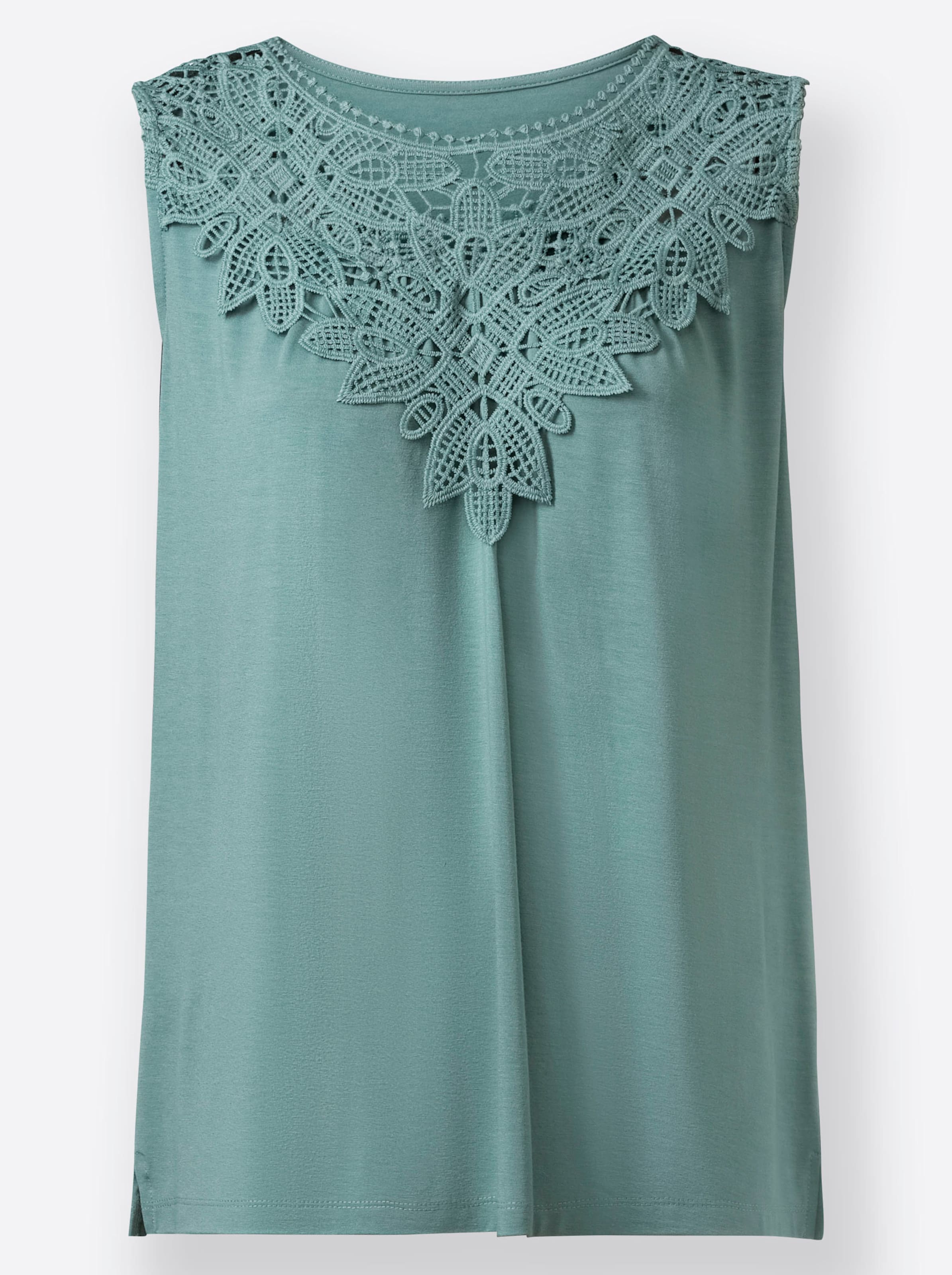 Inspirationen Damen Grün Shirttop Gr. 50, (Jade), 95% Viskose, 5% Elasthan, Spitze:100% Polyester, Unifarben, Rundhals, Tops Shirttop - Bild 3