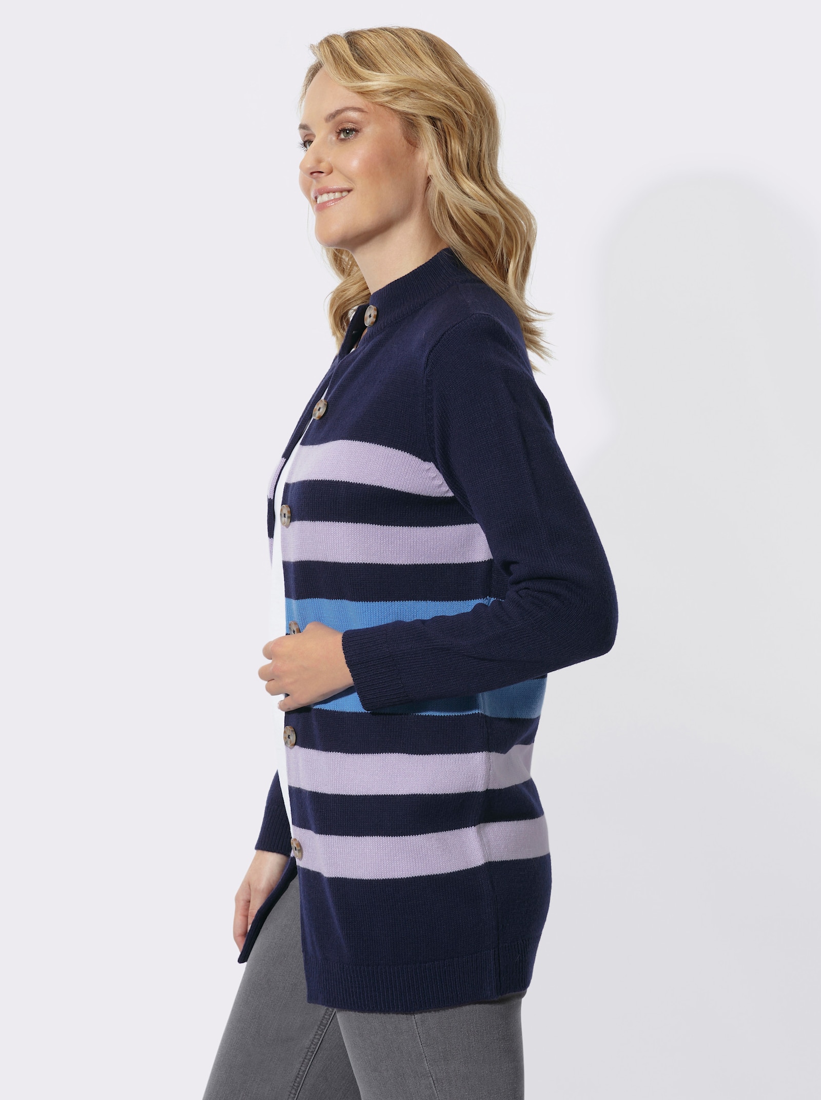 Longstrickjacke - marine-lavendel