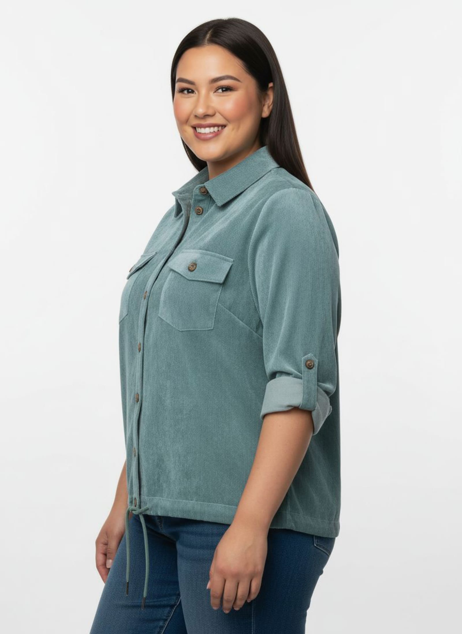 Langarm-Bluse aus Cord - jade