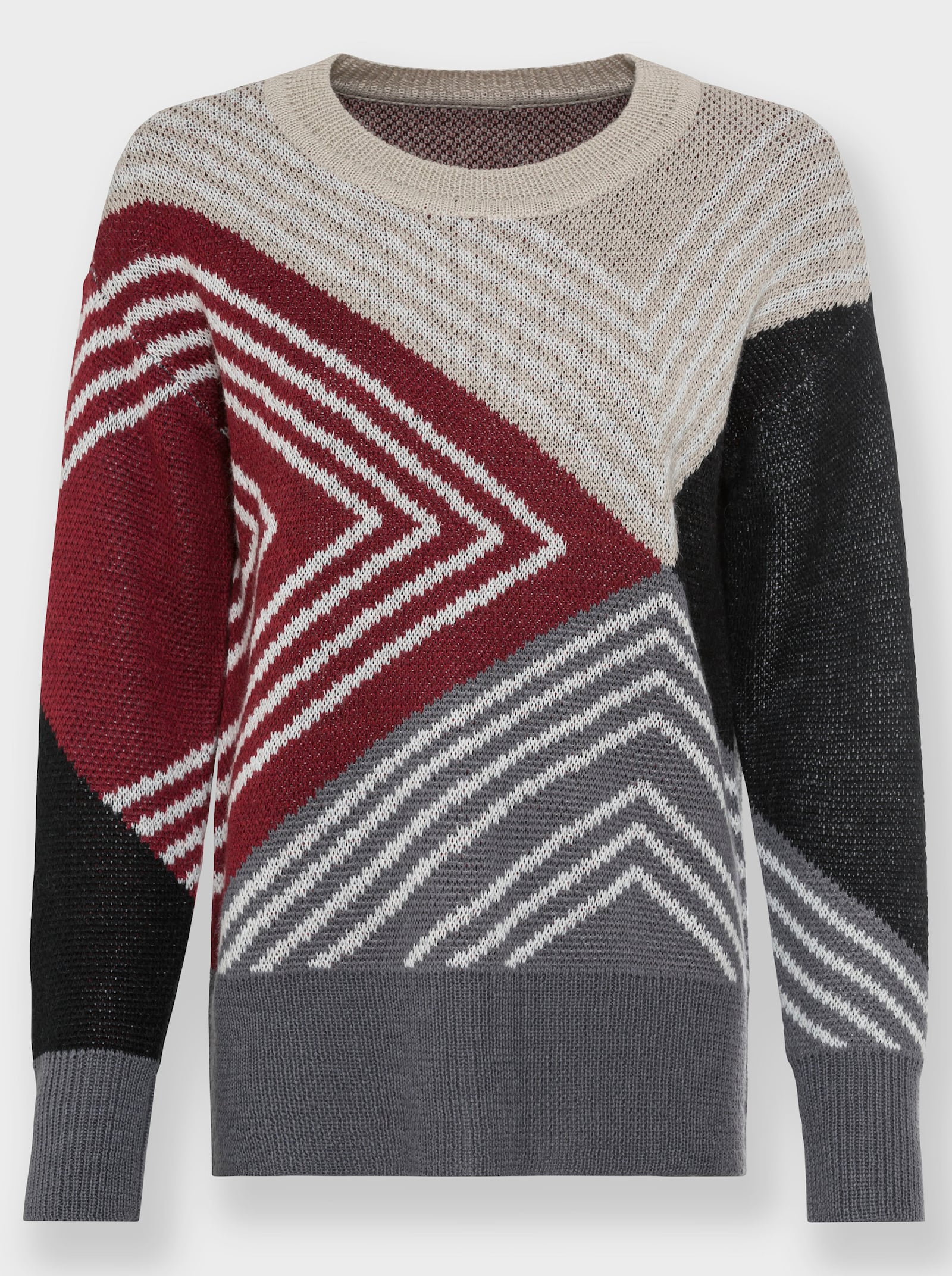 heine Jacquard-Pullover mit Woll-Anteil - anthrazit-bordeaux-gemustert