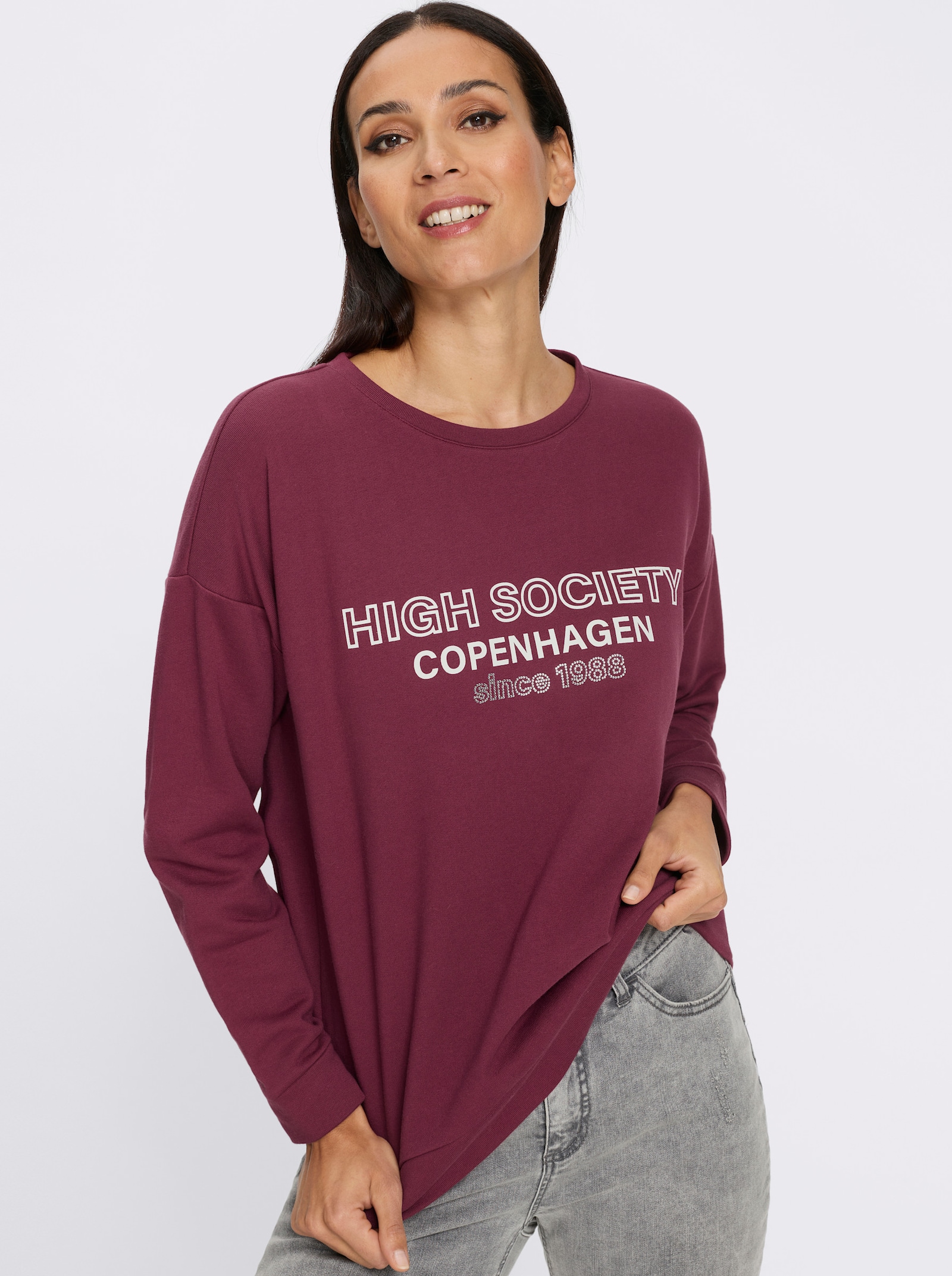 heine Sweatshirt mit Ziersteinchen - bordeaux