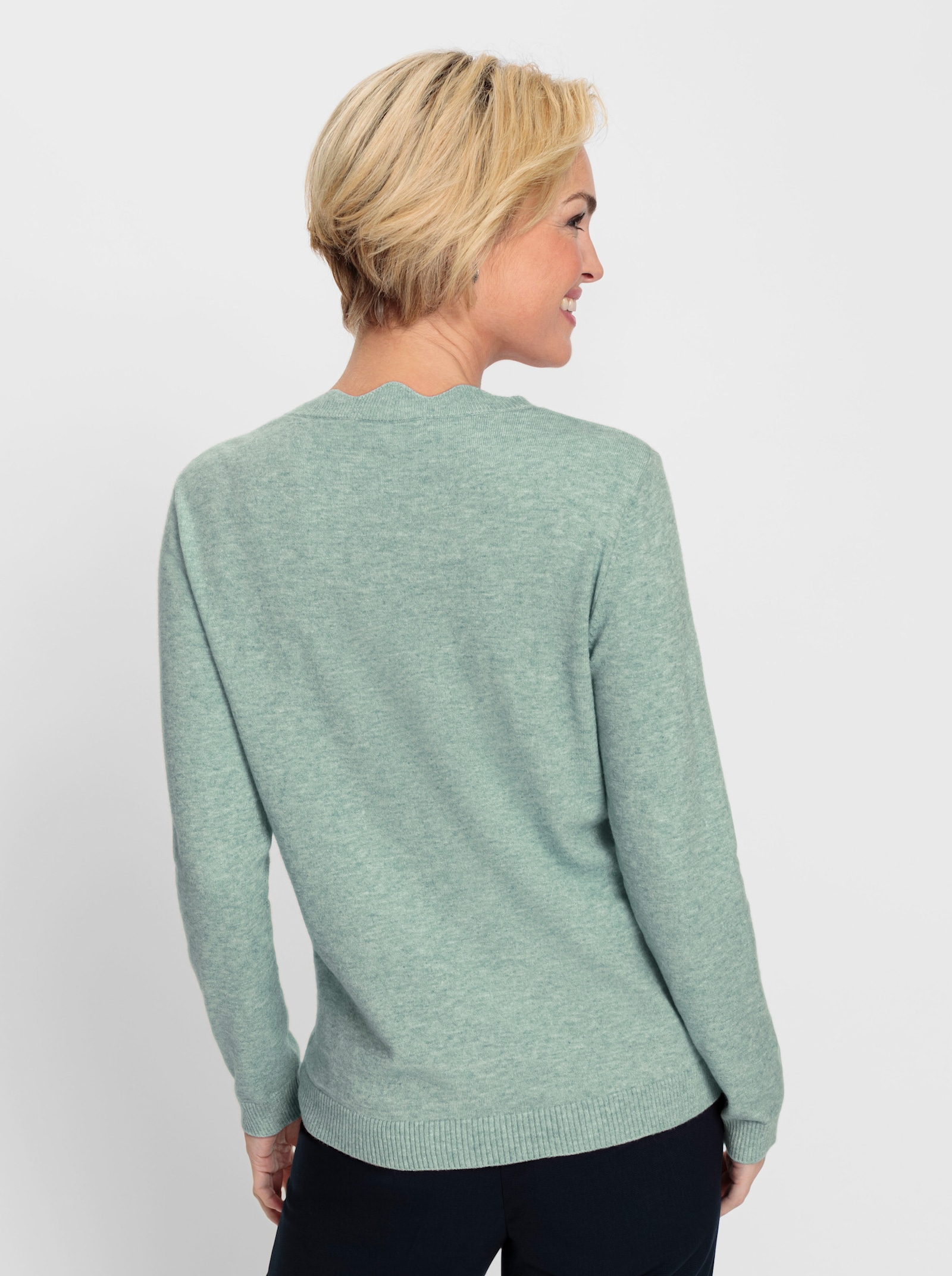 Langarm-Pullover mit Glitzersteinchen - kalkmint-meliert