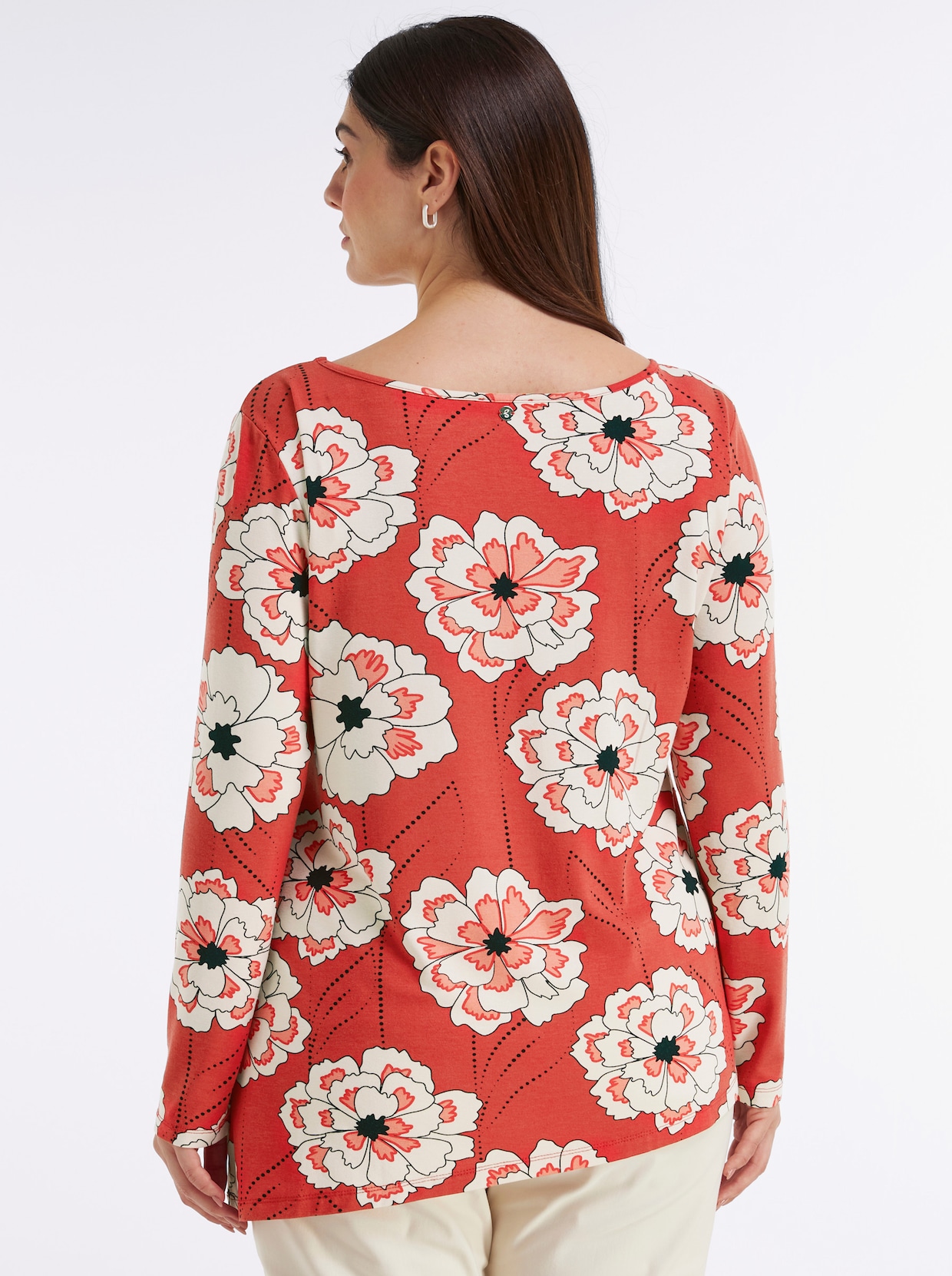 sheego T-shirt long avec ourlet asymétrique - fraise-corail imprimé