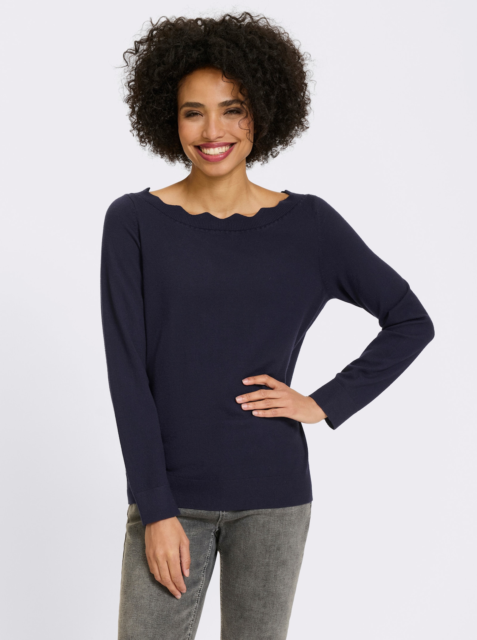 heine Feinstrickpullover mit Wellenkante - marine