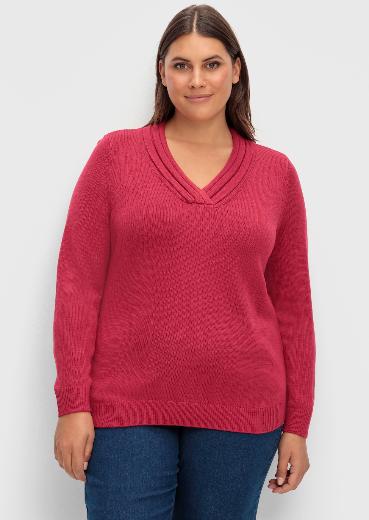 V-Ausschnitt-Pullover - himbeere