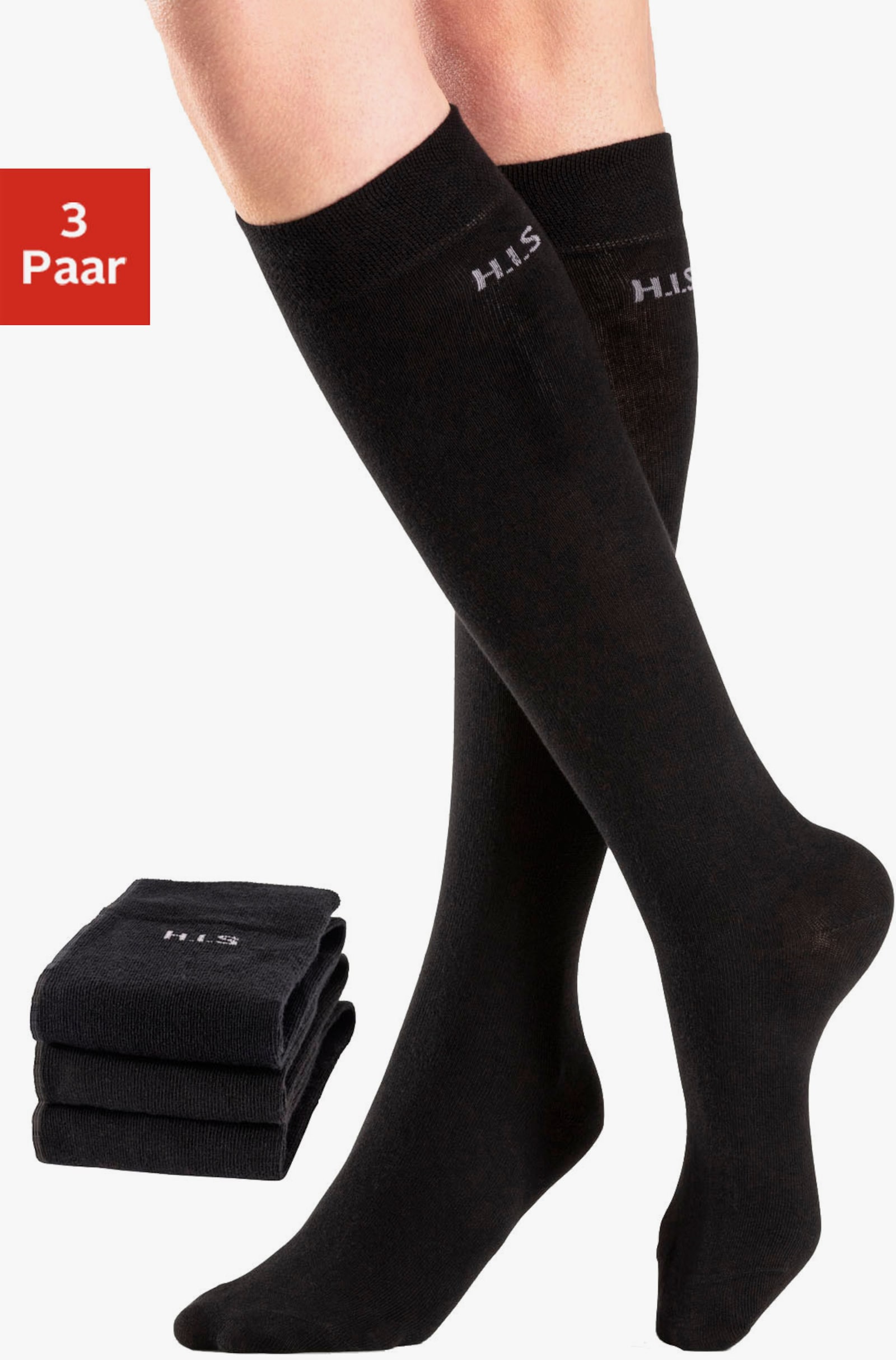 H.I.S Kniestrümpfe - 3x schwarz