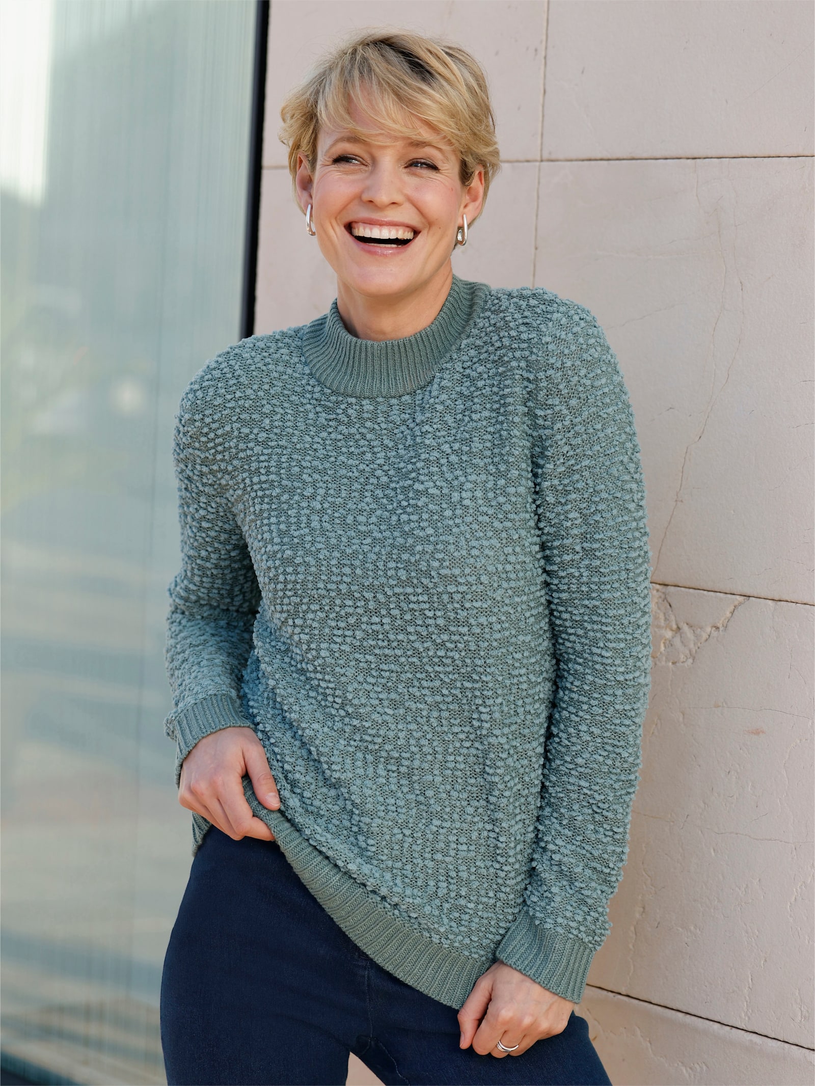 Stehkragenpullover aus Effektgarn - jade