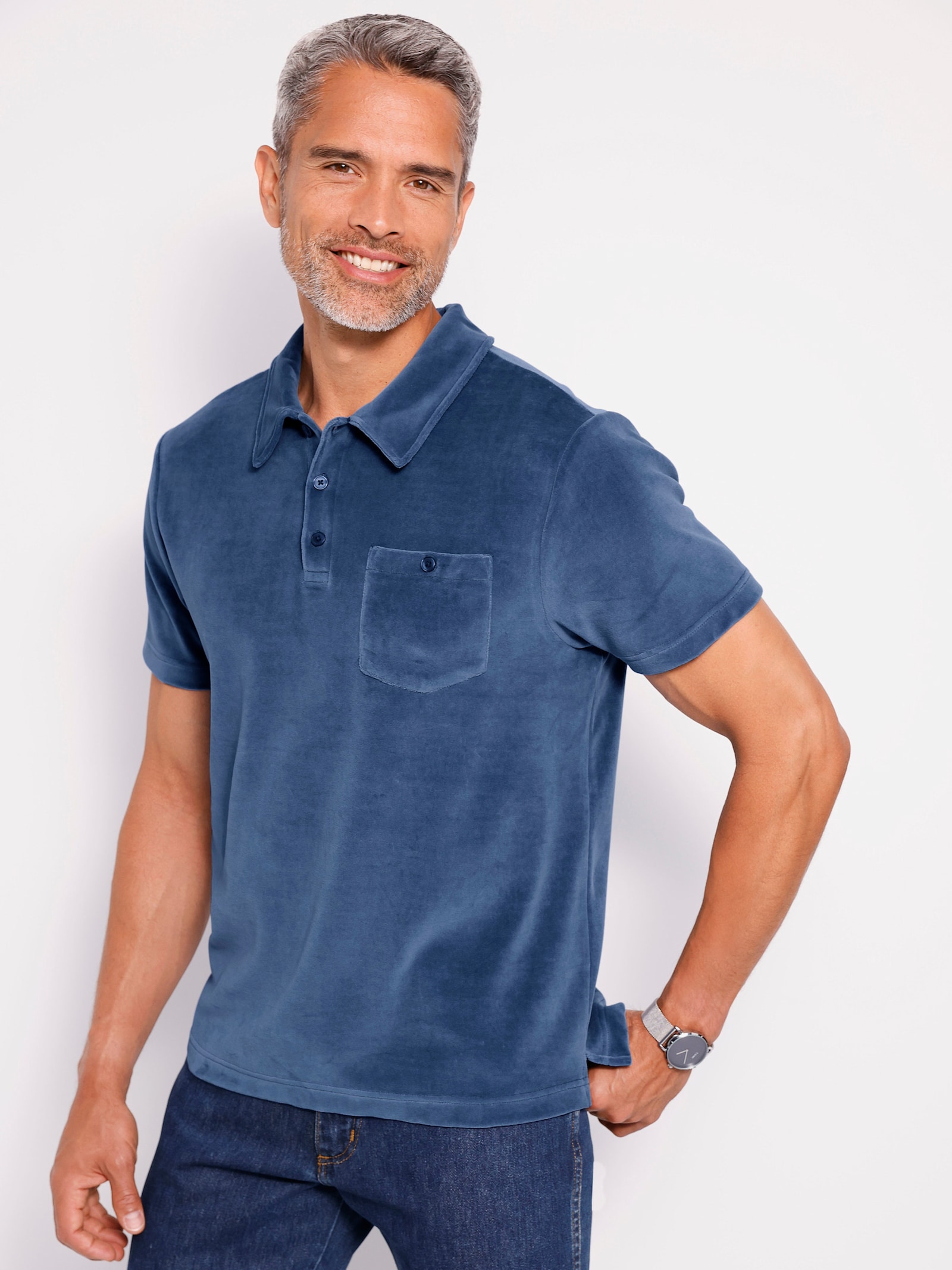 Poloshirt in Nicki-Qualität - jeansblau