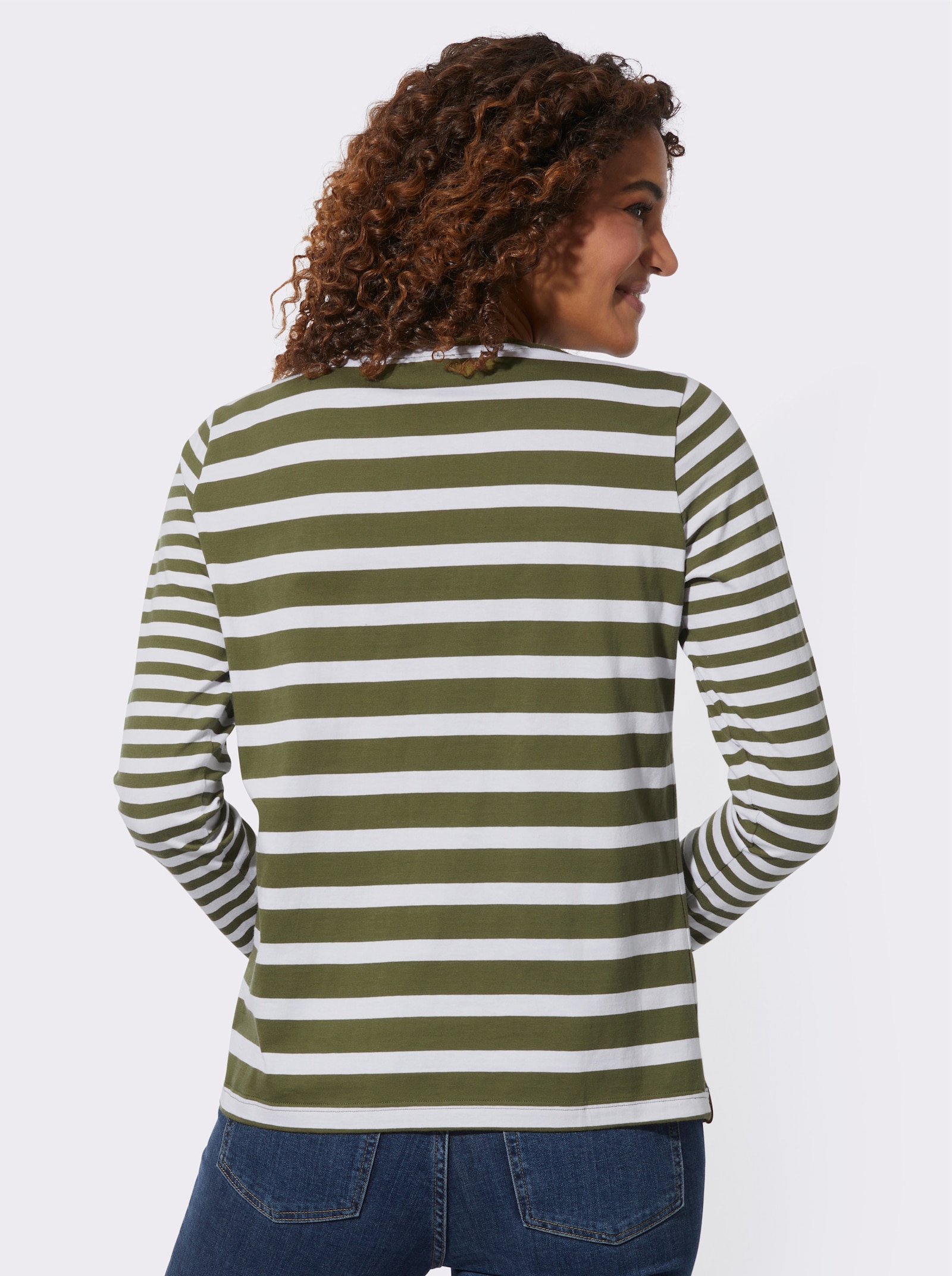 Tričko s proužkovaným vzorem - olivová-bílá-proužek