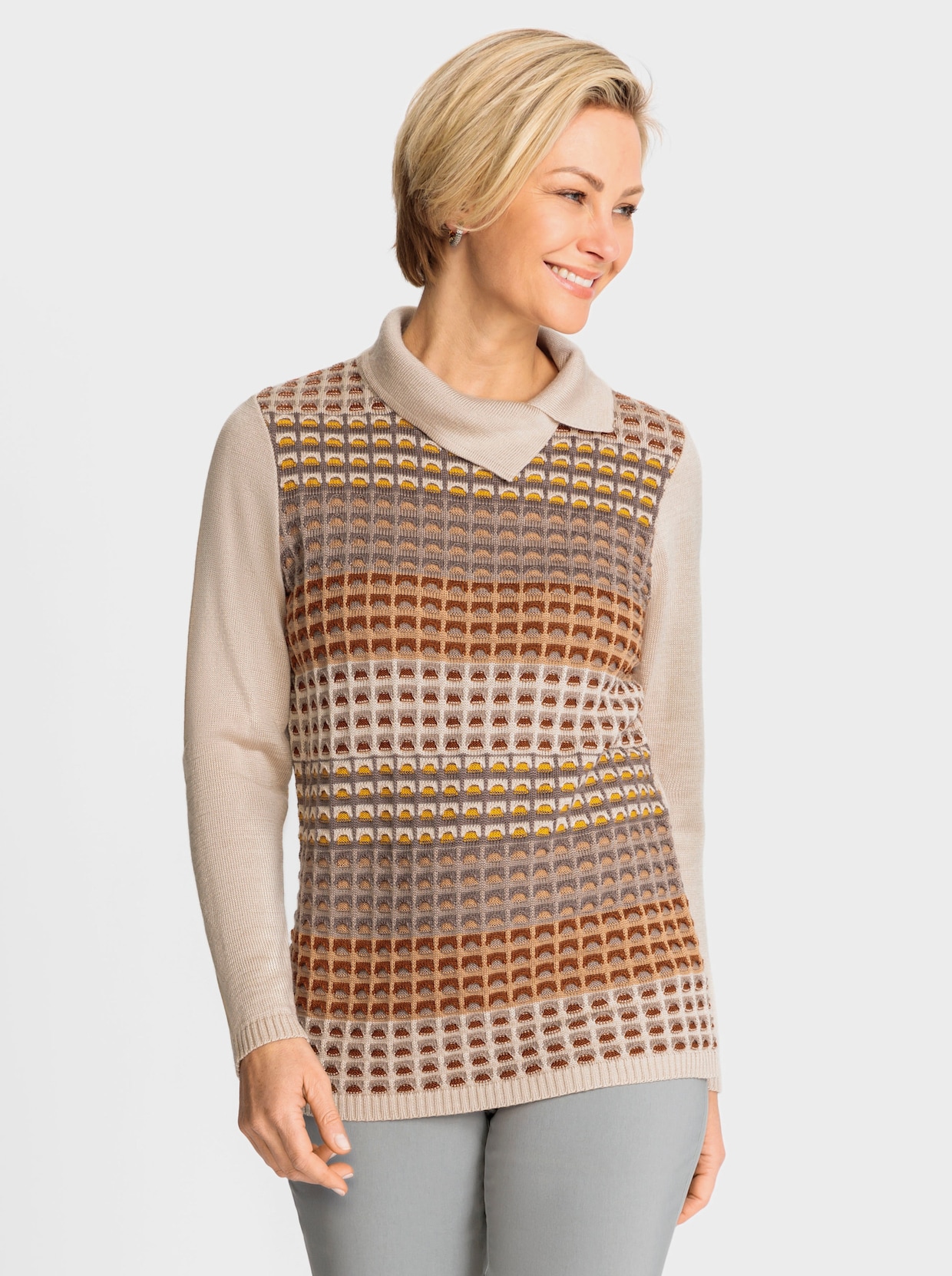 Pullover - sand-taupe-gemustert