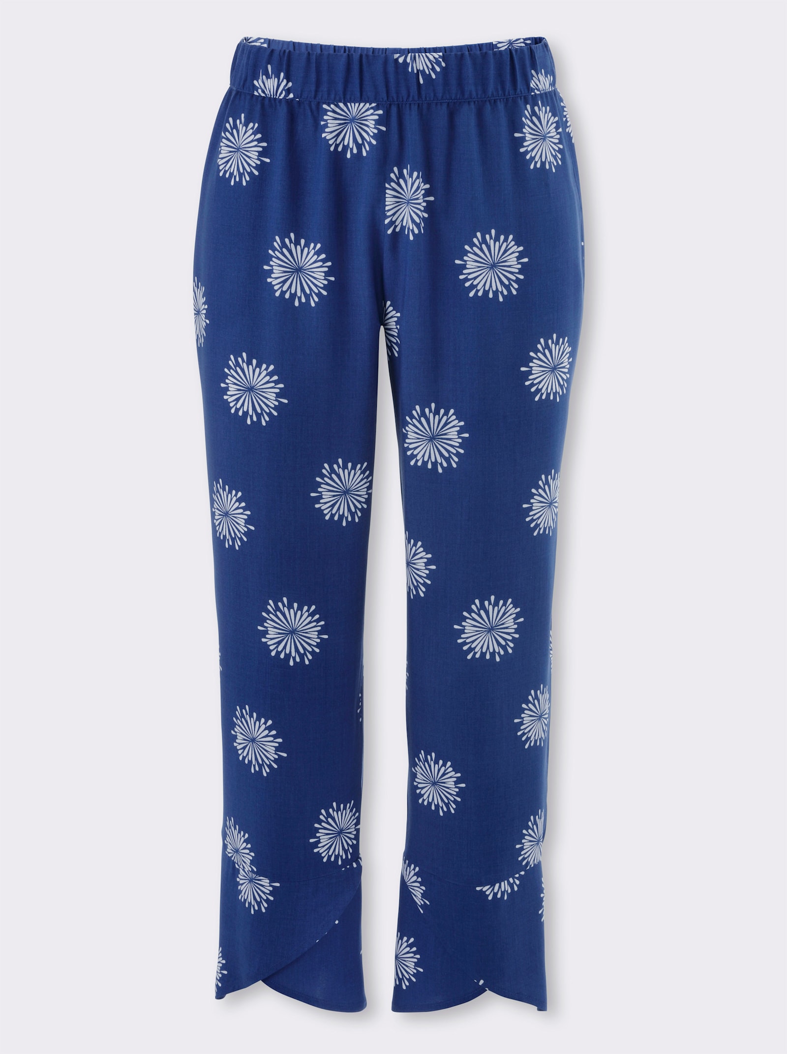 7/8 kalhoty s překříženým dolním lemem - královská modrá-bílá-potisk