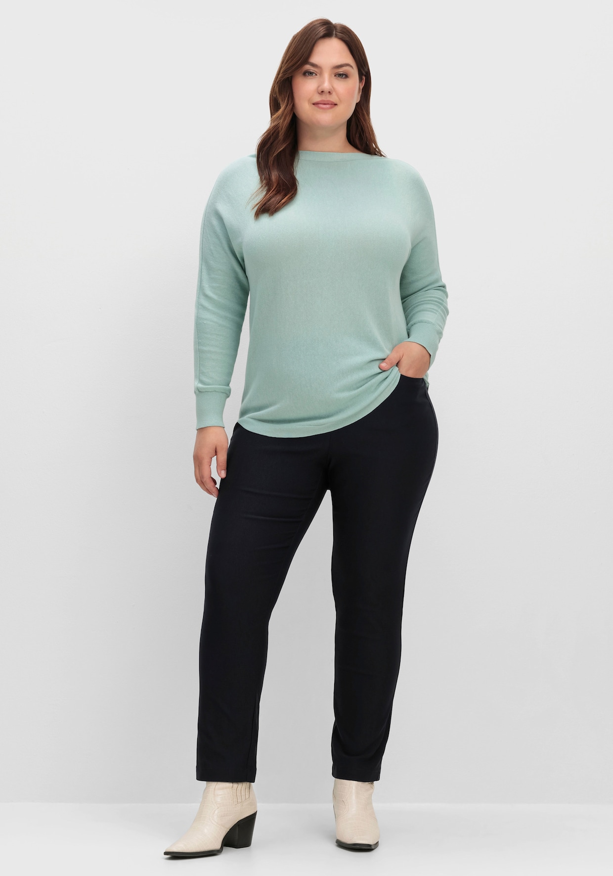 Langarm-Pullover in Jersey-Strick - kalkmint